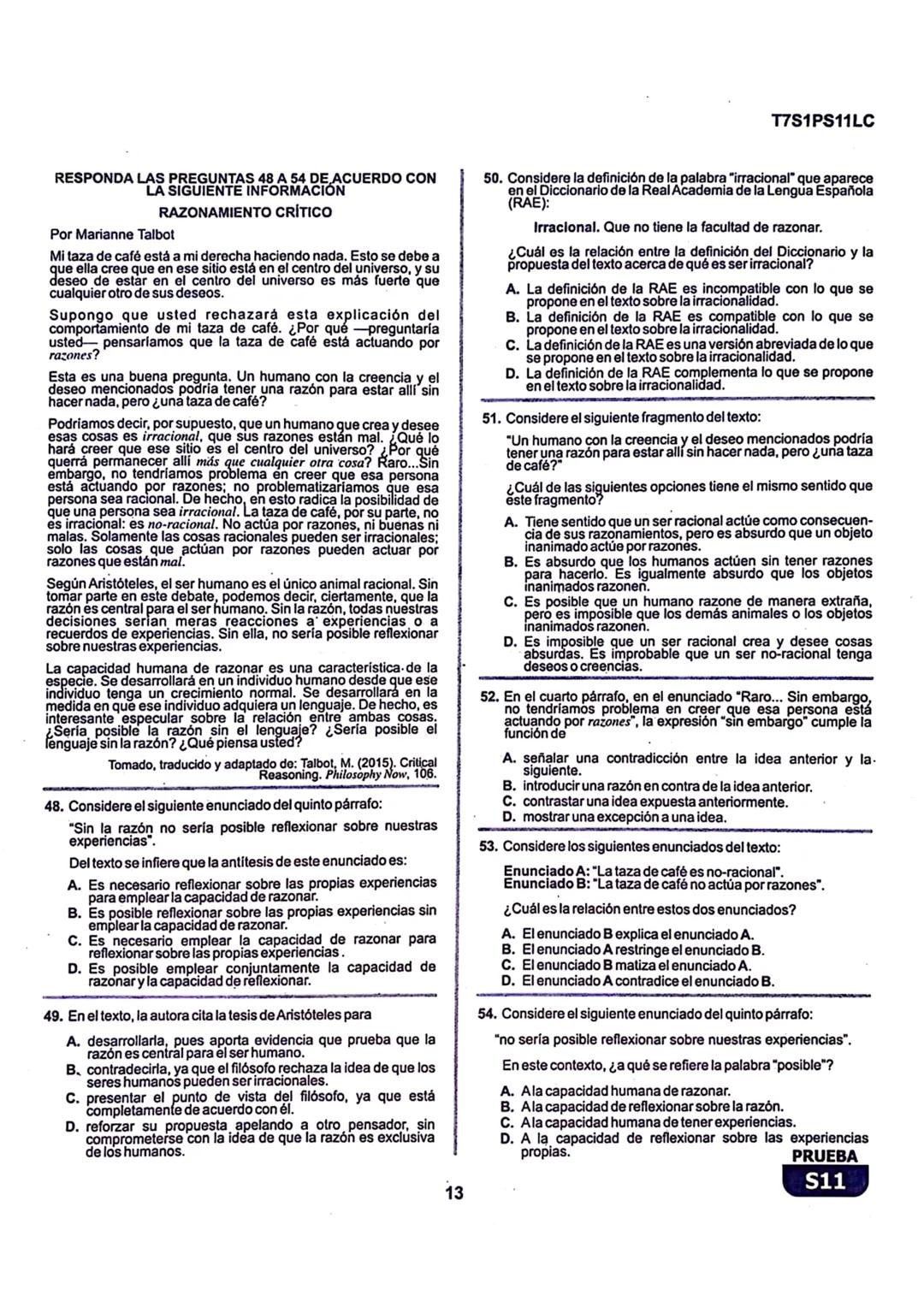 La
Evaluación
S11
Evaluación por Desempeño en Competencias
Primera sesión
En el siguiente cuadro se muestran las pruebas que conforman el ex