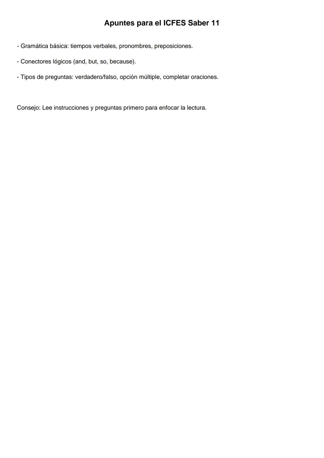 Lectura Crítica
Apuntes para el ICFES Saber 11
Objetivo: Evaluar la capacidad de comprender, interpretar y analizar diferentes tipos de text