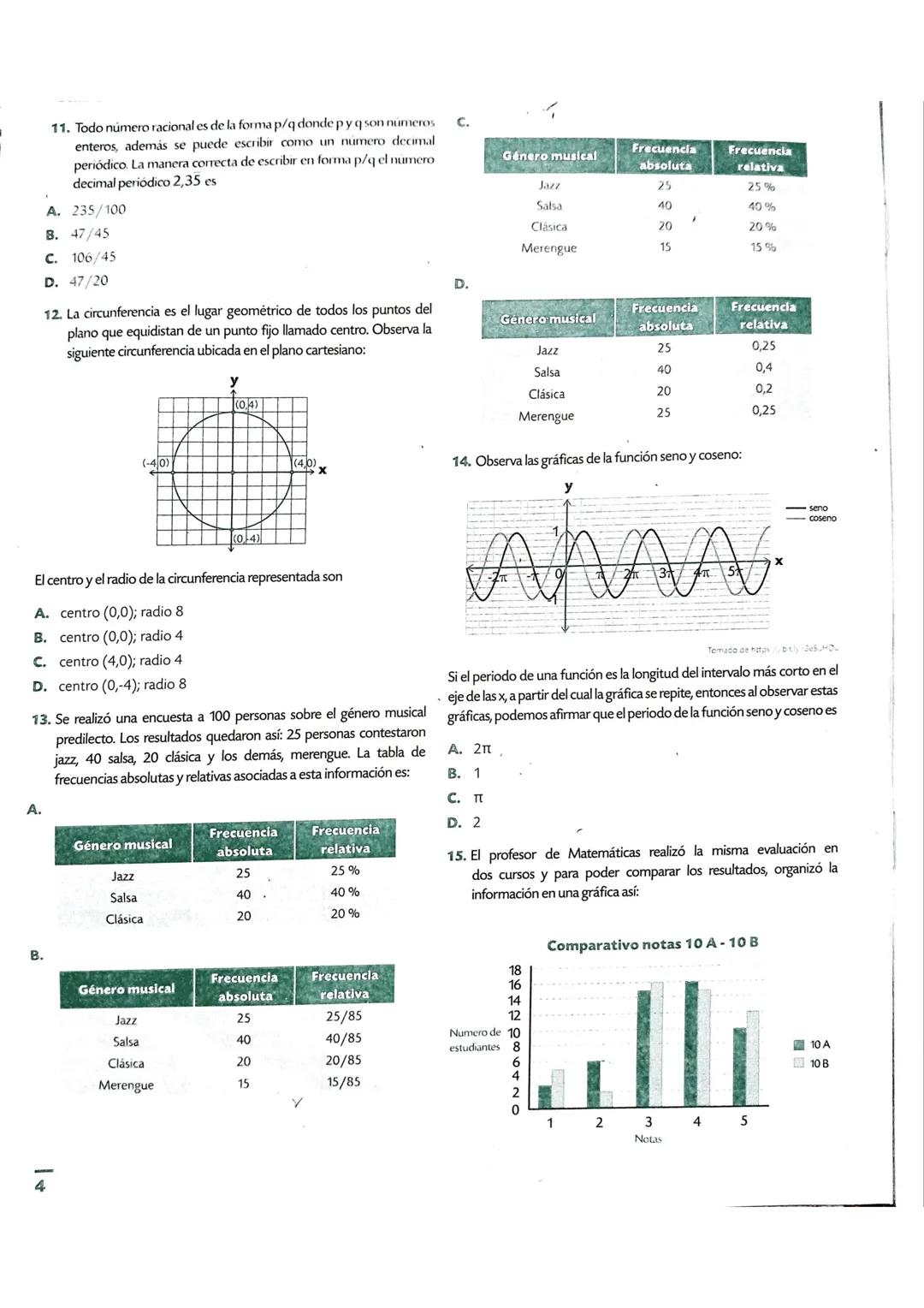 MATEMÁTICAS
1. Un profesor presenta a sus estudiantes los siguientes números
reales y les solicita escoger los que pertenezcan al conjunto d