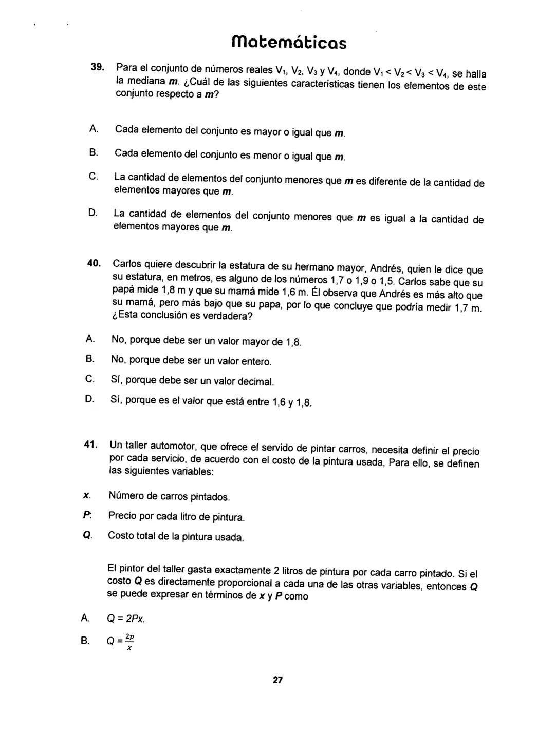 Matemáticas
# PRUEBA SABER
## 11
Matemáticas
1 1.
Matemáticas
Una empresa dedicada a la fabricación y comercialización de calzado necesit
