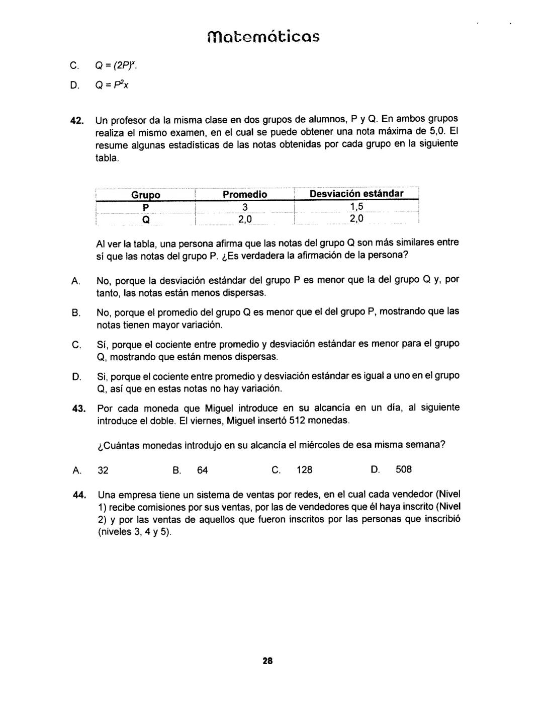 Matemáticas
# PRUEBA SABER
## 11
Matemáticas
1 1.
Matemáticas
Una empresa dedicada a la fabricación y comercialización de calzado necesit