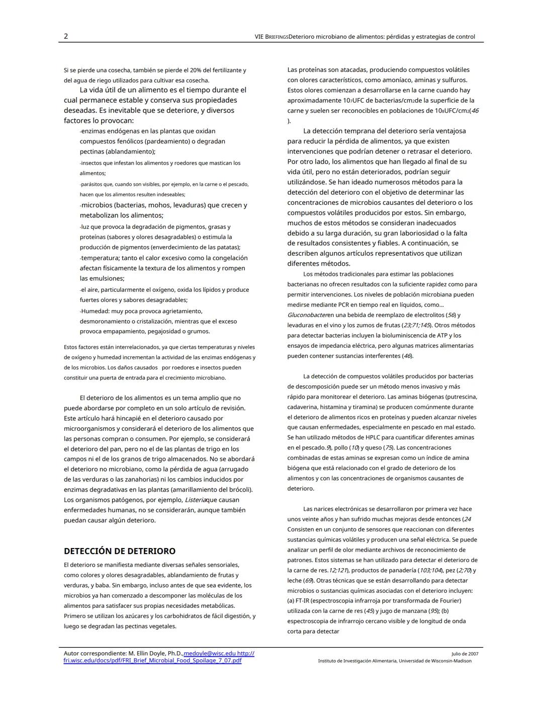 Traducido del inglés al español-www.onlinedoctranslator.com
UW
F
RIE BRIEFINGS
Deterioro microbiano de alimentos: pérdidas y estrategias de