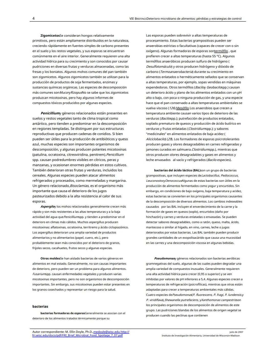 Traducido del inglés al español-www.onlinedoctranslator.com
UW
F
RIE BRIEFINGS
Deterioro microbiano de alimentos: pérdidas y estrategias de
