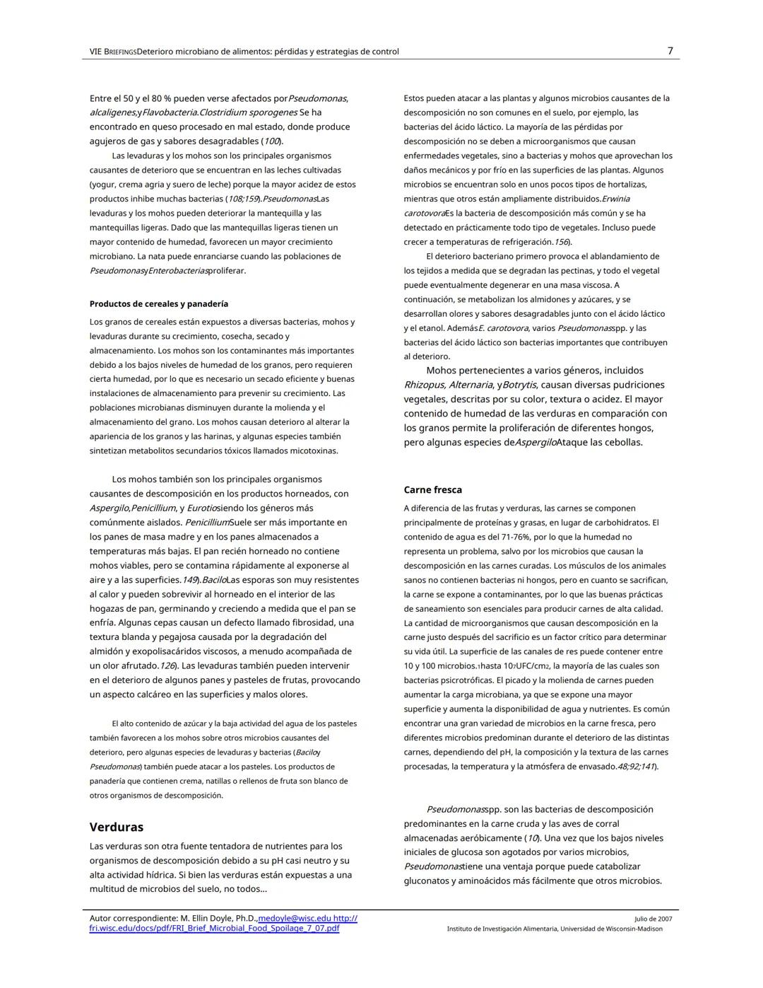 Traducido del inglés al español-www.onlinedoctranslator.com
UW
F
RIE BRIEFINGS
Deterioro microbiano de alimentos: pérdidas y estrategias de