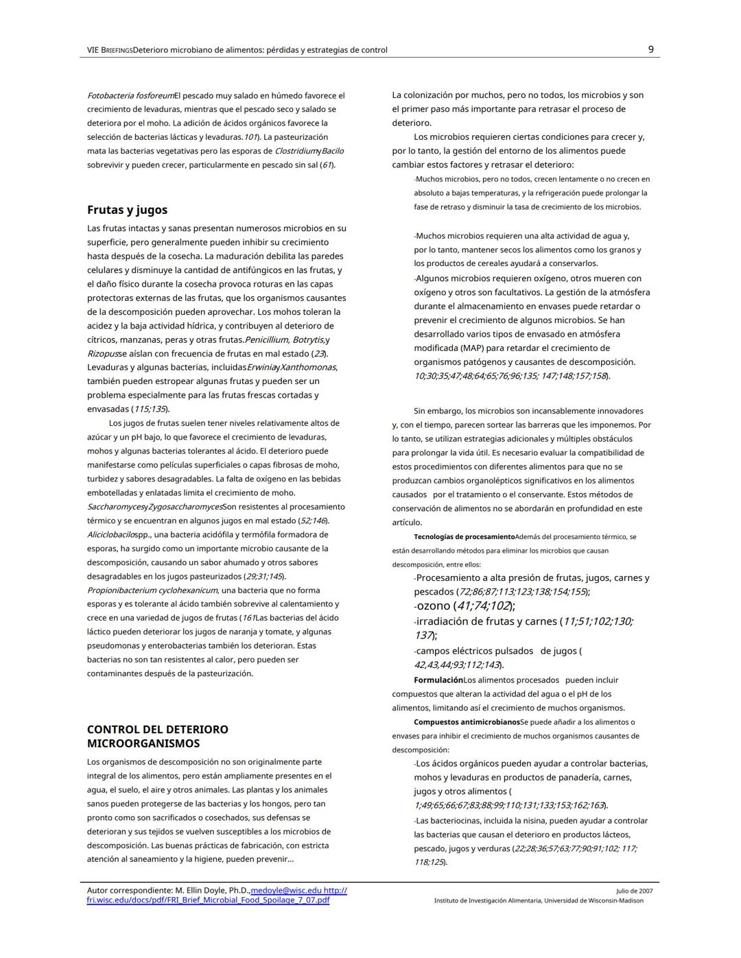 Traducido del inglés al español-www.onlinedoctranslator.com
UW
F
RIE BRIEFINGS
Deterioro microbiano de alimentos: pérdidas y estrategias de