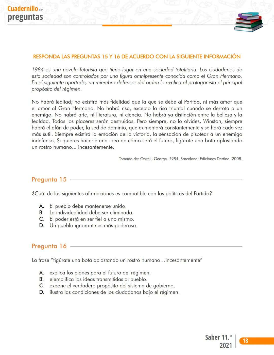La educación
es de todos
Mineducación
Prueba
Lectura Crítica
Cuadernillo de preguntas
Saber 11.°
Pruebas
SABER
11° icfes
icfes
mejor saber P