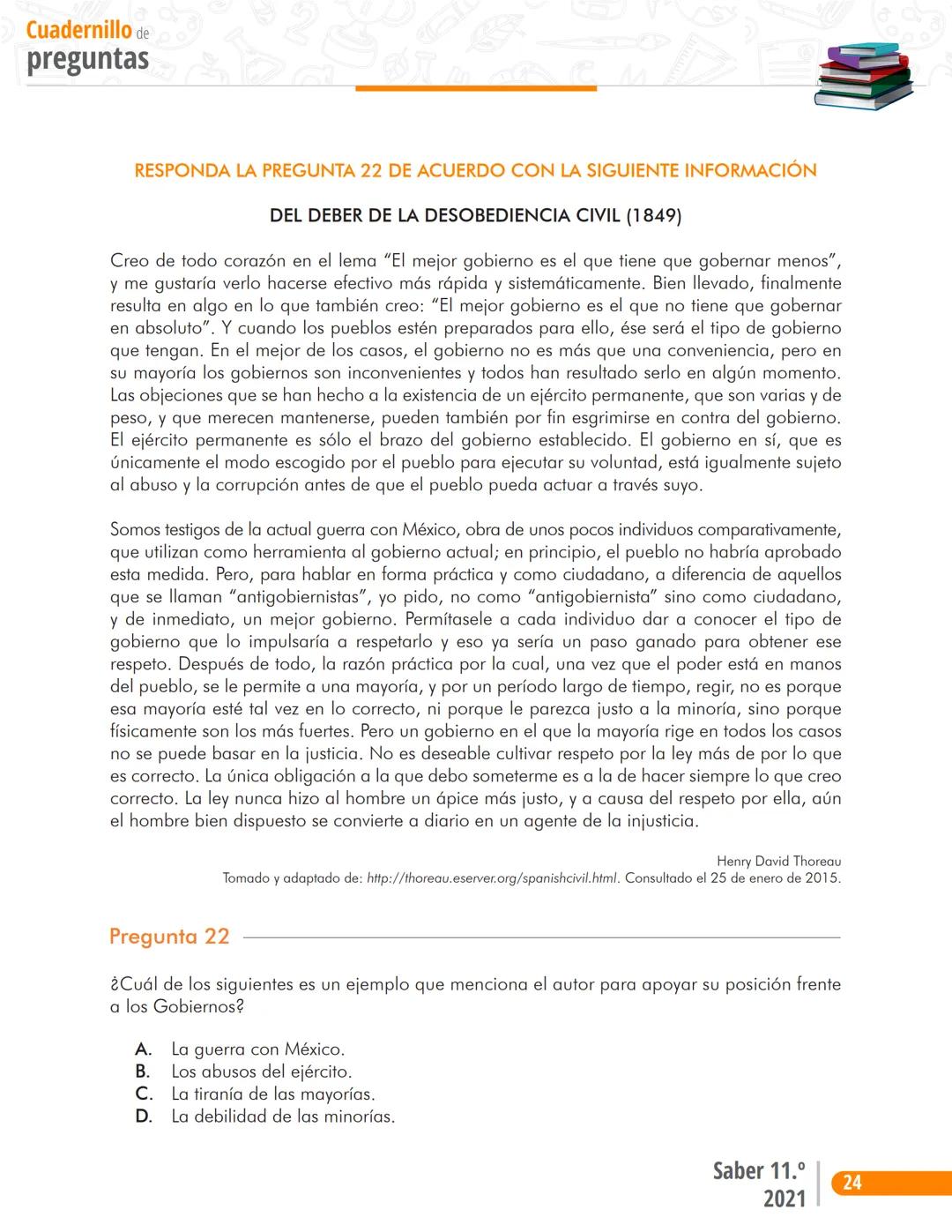 La educación
es de todos
Mineducación
Prueba
Lectura Crítica
Cuadernillo de preguntas
Saber 11.°
Pruebas
SABER
11° icfes
icfes
mejor saber P