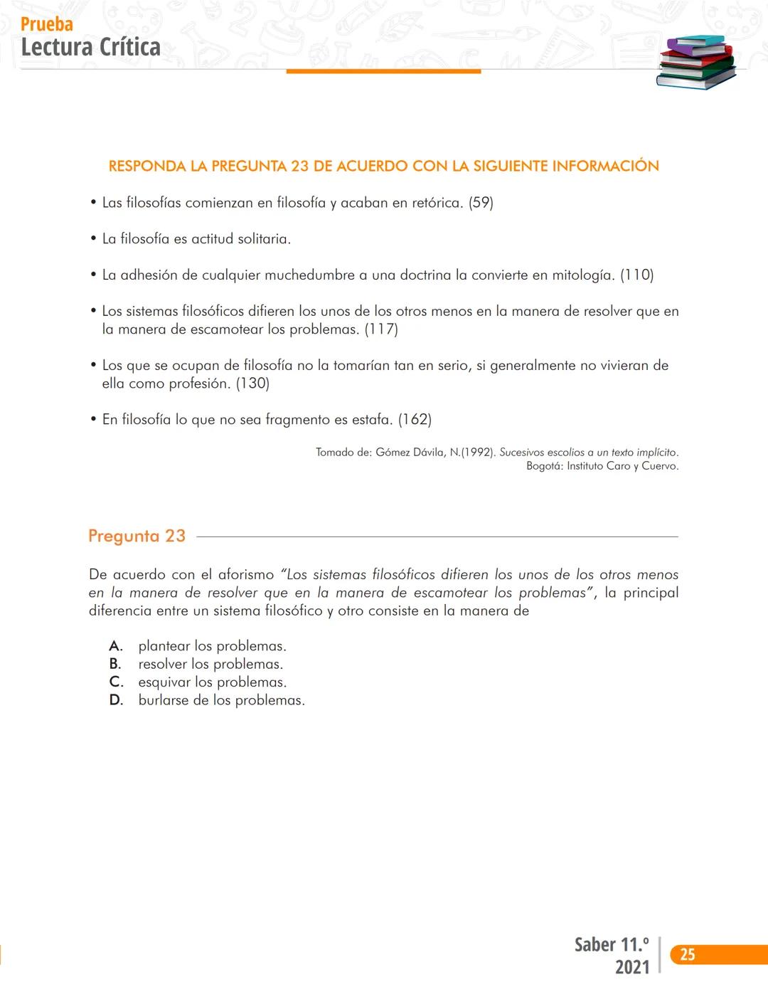 La educación
es de todos
Mineducación
Prueba
Lectura Crítica
Cuadernillo de preguntas
Saber 11.°
Pruebas
SABER
11° icfes
icfes
mejor saber P