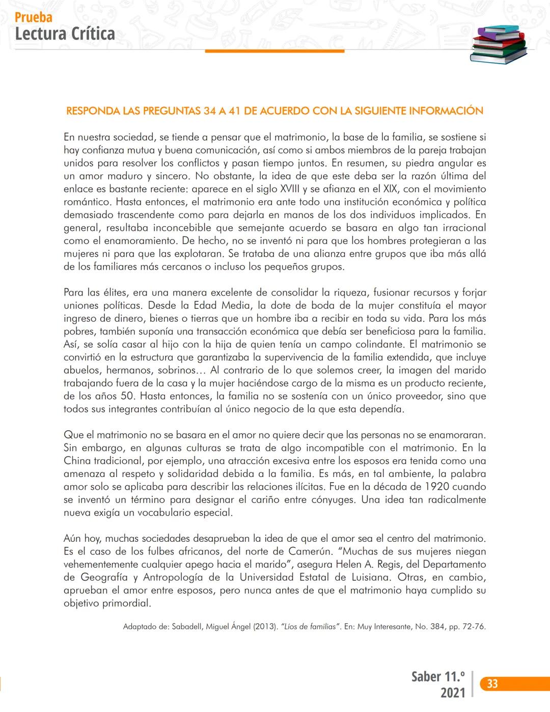 La educación
es de todos
Mineducación
Prueba
Lectura Crítica
Cuadernillo de preguntas
Saber 11.°
Pruebas
SABER
11° icfes
icfes
mejor saber P