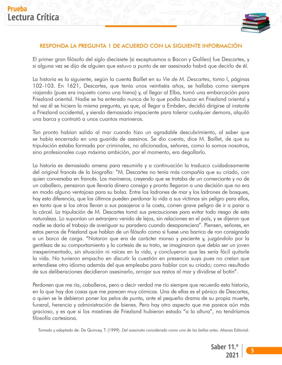 La educación
es de todos
Mineducación
Prueba
Lectura Crítica
Cuadernillo de preguntas
Saber 11.°
Pruebas
SABER
11° icfes
icfes
mejor saber P