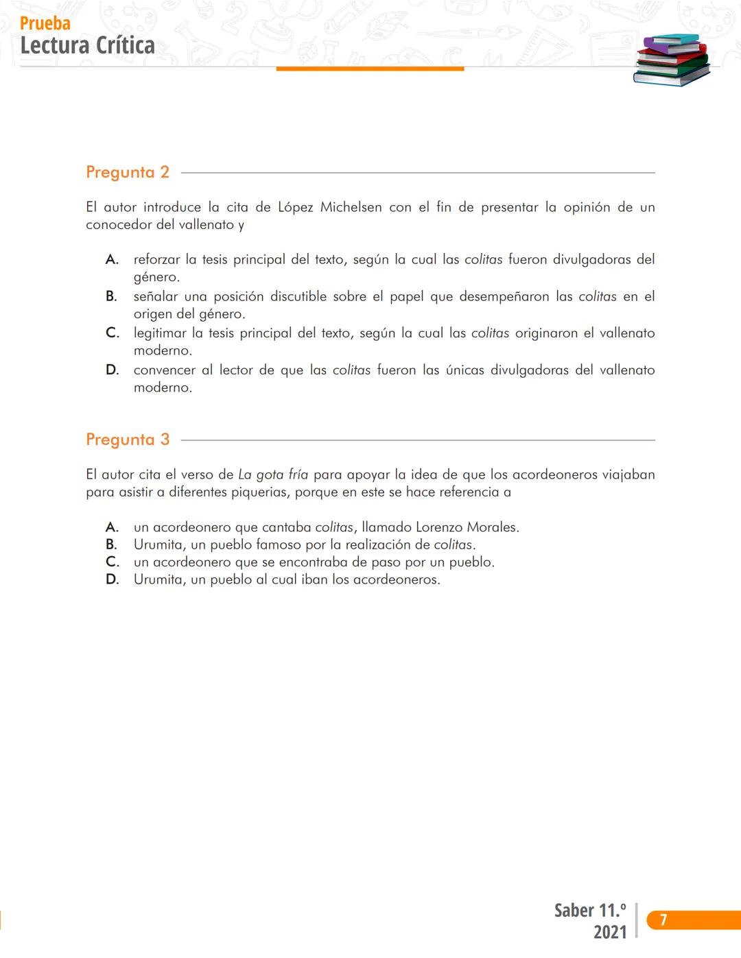 La educación
es de todos
Mineducación
Prueba
Lectura Crítica
Cuadernillo de preguntas
Saber 11.°
Pruebas
SABER
11° icfes
icfes
mejor saber P