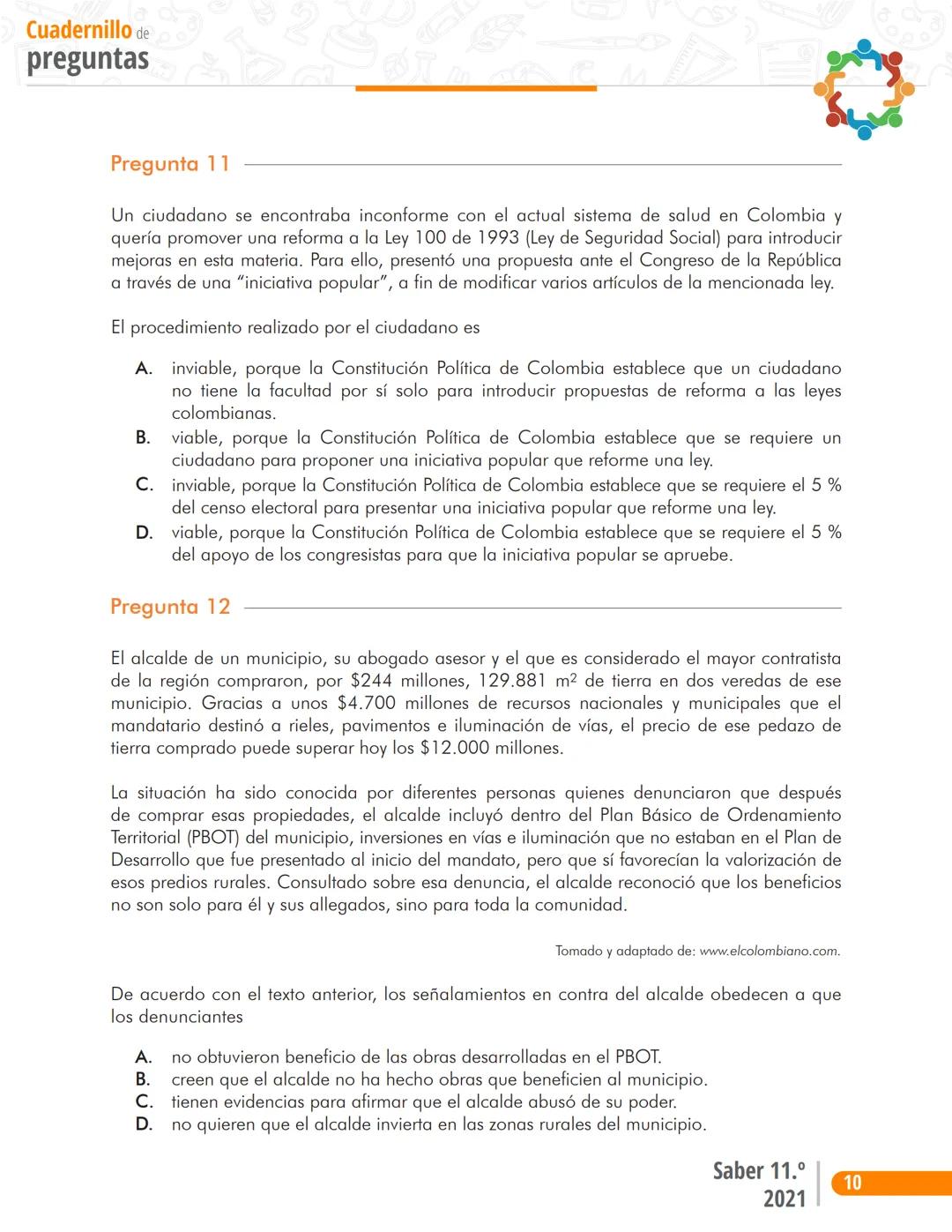 La educación
es de todos
Mineducación
る
2
1
Prueba P
Sociales y Ciudadanas
2
Cuadernillo de preguntas
Saber 11.°
SABER
11 icfes
icfes
mejor