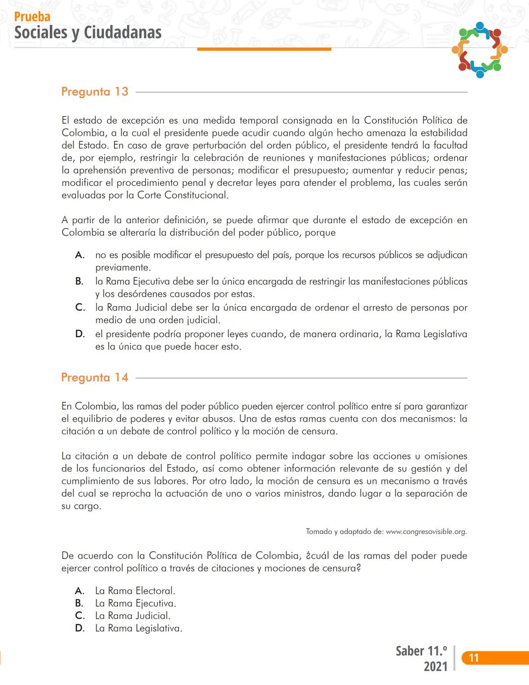 La educación
es de todos
Mineducación
る
2
1
Prueba P
Sociales y Ciudadanas
2
Cuadernillo de preguntas
Saber 11.°
SABER
11 icfes
icfes
mejor