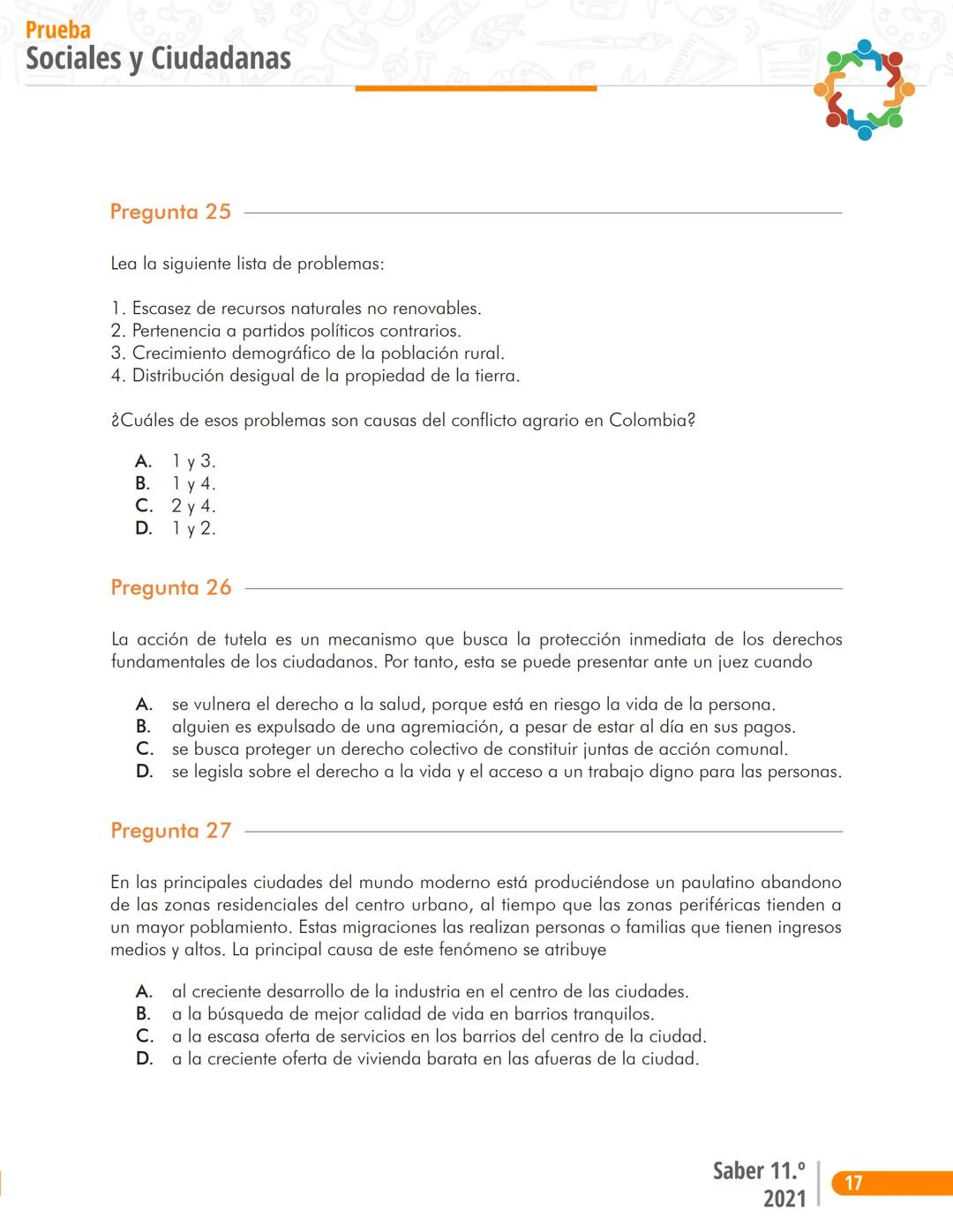 La educación
es de todos
Mineducación
る
2
1
Prueba P
Sociales y Ciudadanas
2
Cuadernillo de preguntas
Saber 11.°
SABER
11 icfes
icfes
mejor