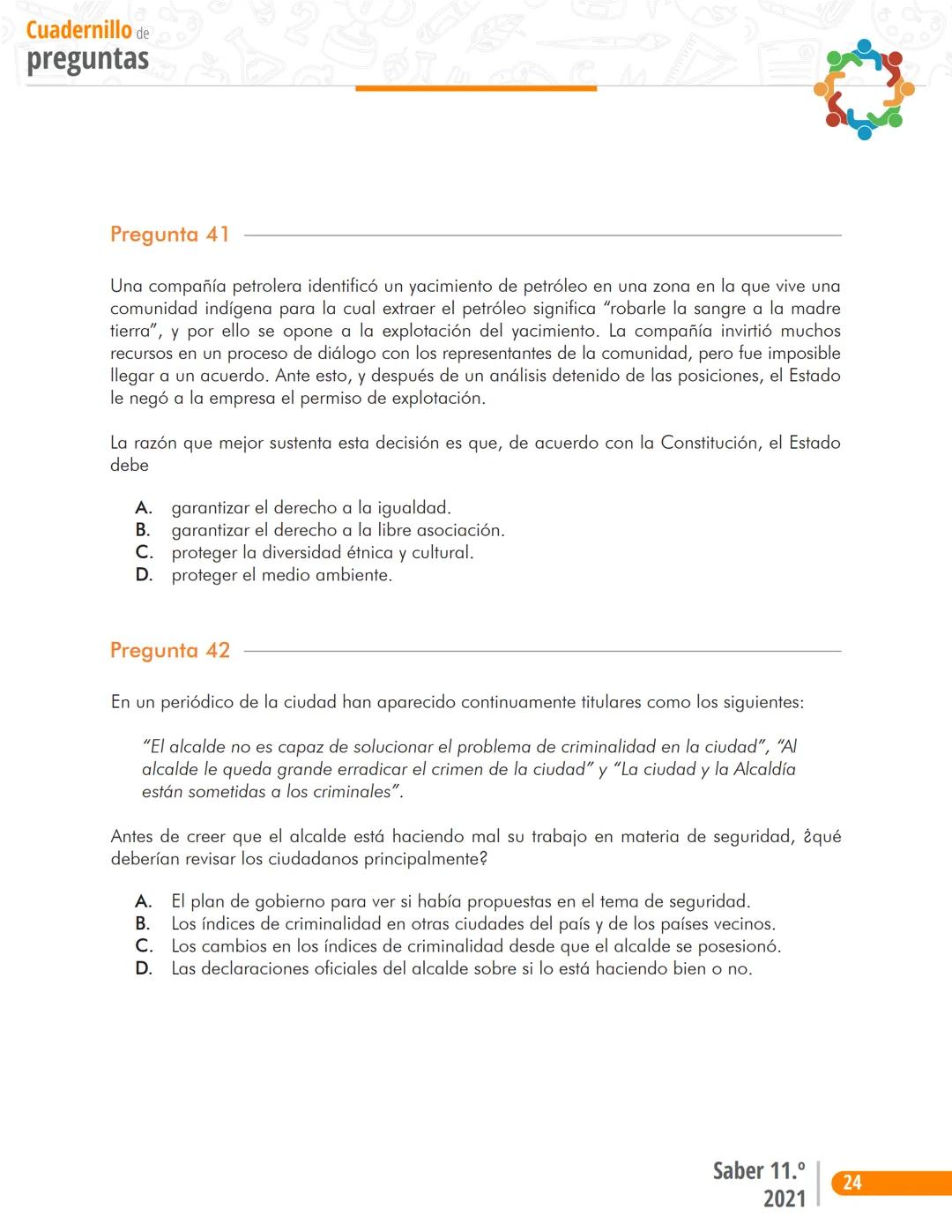 La educación
es de todos
Mineducación
る
2
1
Prueba P
Sociales y Ciudadanas
2
Cuadernillo de preguntas
Saber 11.°
SABER
11 icfes
icfes
mejor