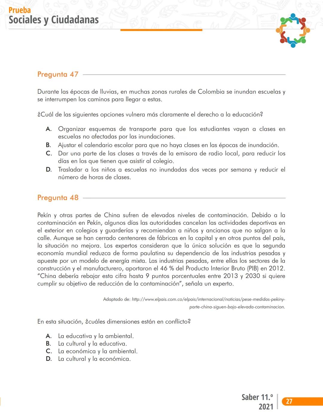 La educación
es de todos
Mineducación
る
2
1
Prueba P
Sociales y Ciudadanas
2
Cuadernillo de preguntas
Saber 11.°
SABER
11 icfes
icfes
mejor