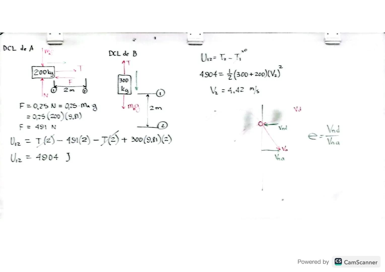 2.5 m/s
Cable
-60 kg-
600 mm
SAMPLE PROBLEM 13.3
A spring is used to stop a 60-kg package which is sliding on a horizontal
surface. The spri