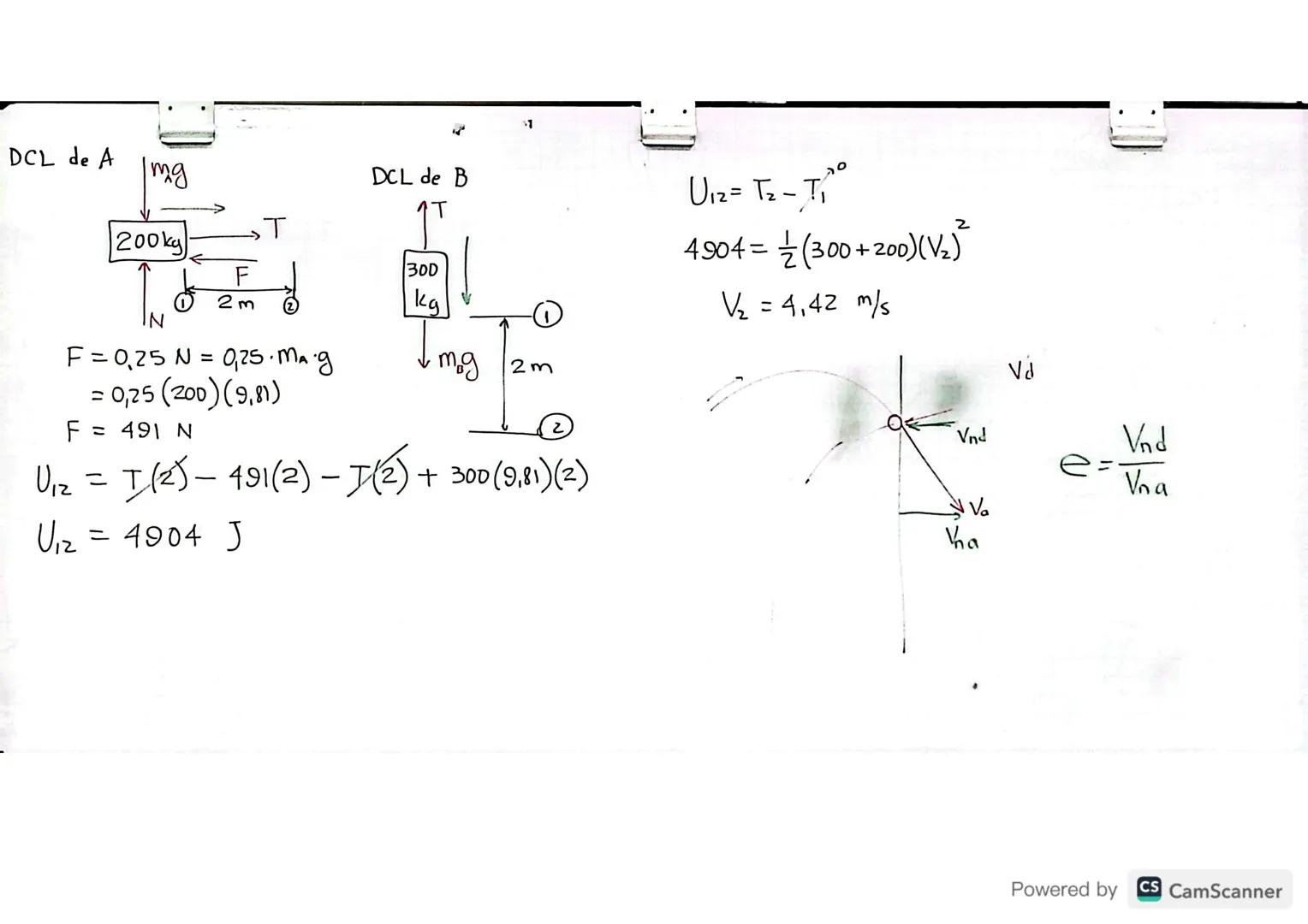 2.5 m/s
Cable
-60 kg-
600 mm
SAMPLE PROBLEM 13.3
A spring is used to stop a 60-kg package which is sliding on a horizontal
surface. The spri