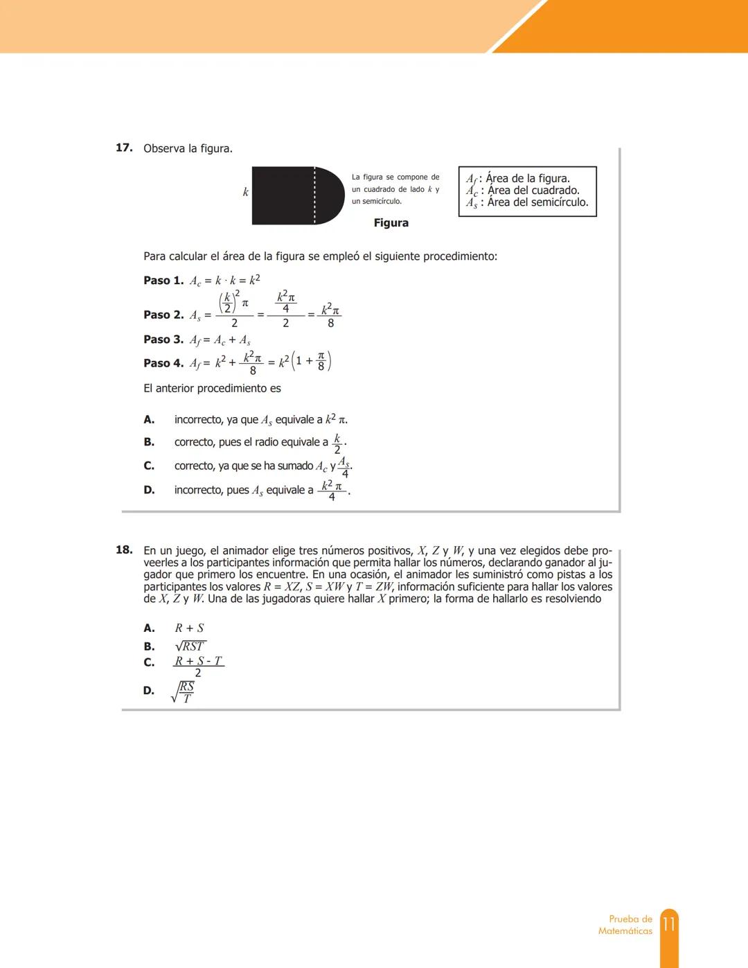 Cuadernillo de preguntas
Saber 11.°
Prueba de Matemáticas
MINEDUCACIÓN
icfes
mejor saber
TODOS POR UN
NUEVO PAÍS
PAZ EQUIDAD EDUCACION
icfes