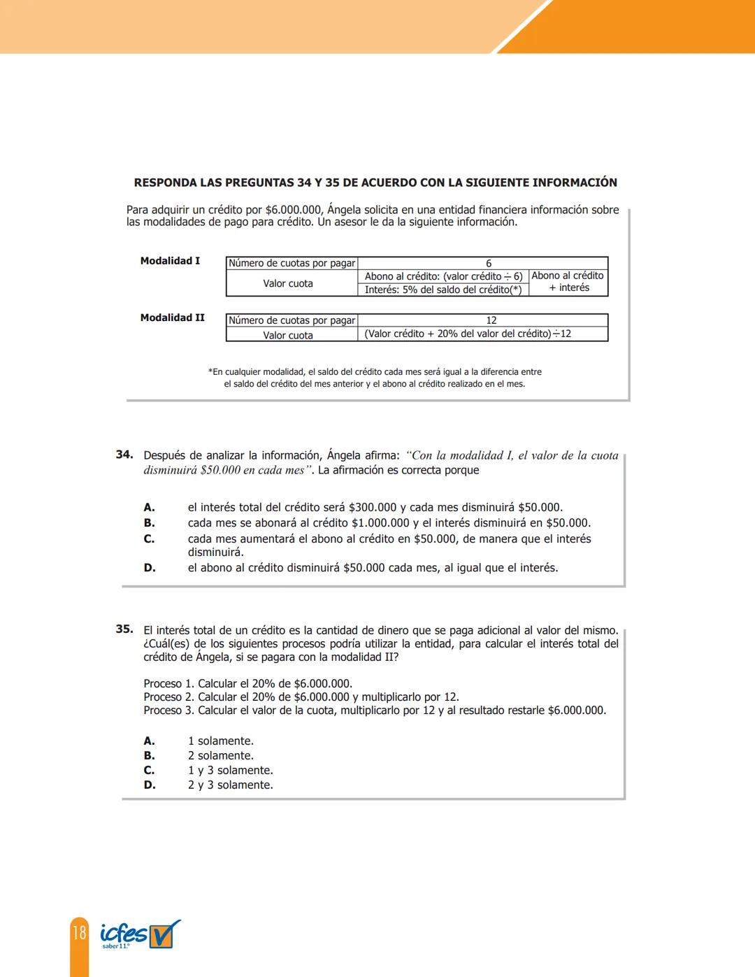 Cuadernillo de preguntas
Saber 11.°
Prueba de Matemáticas
MINEDUCACIÓN
icfes
mejor saber
TODOS POR UN
NUEVO PAÍS
PAZ EQUIDAD EDUCACION
icfes