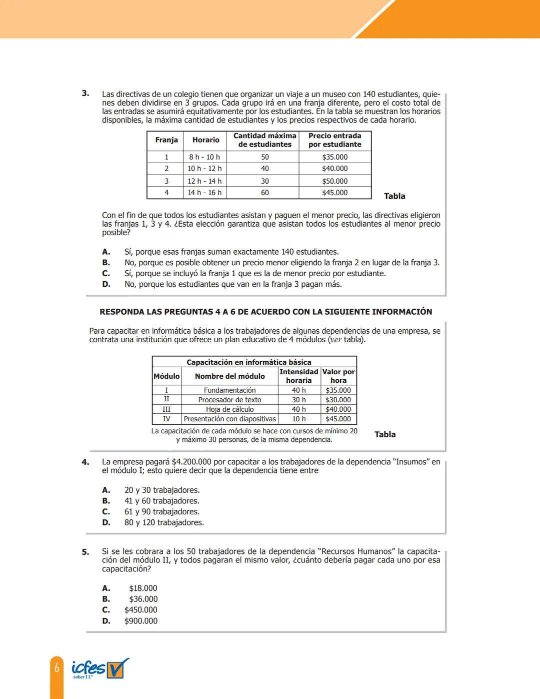 Cuadernillo de preguntas
Saber 11.°
Prueba de Matemáticas
MINEDUCACIÓN
icfes
mejor saber
TODOS POR UN
NUEVO PAÍS
PAZ EQUIDAD EDUCACION
icfes