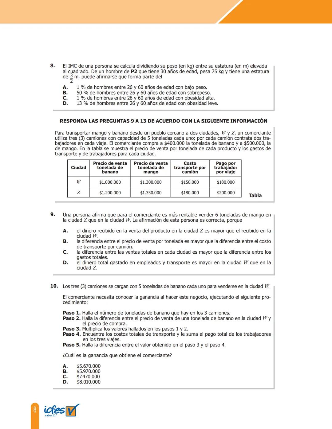 Cuadernillo de preguntas
Saber 11.°
Prueba de Matemáticas
MINEDUCACIÓN
icfes
mejor saber
TODOS POR UN
NUEVO PAÍS
PAZ EQUIDAD EDUCACION
icfes