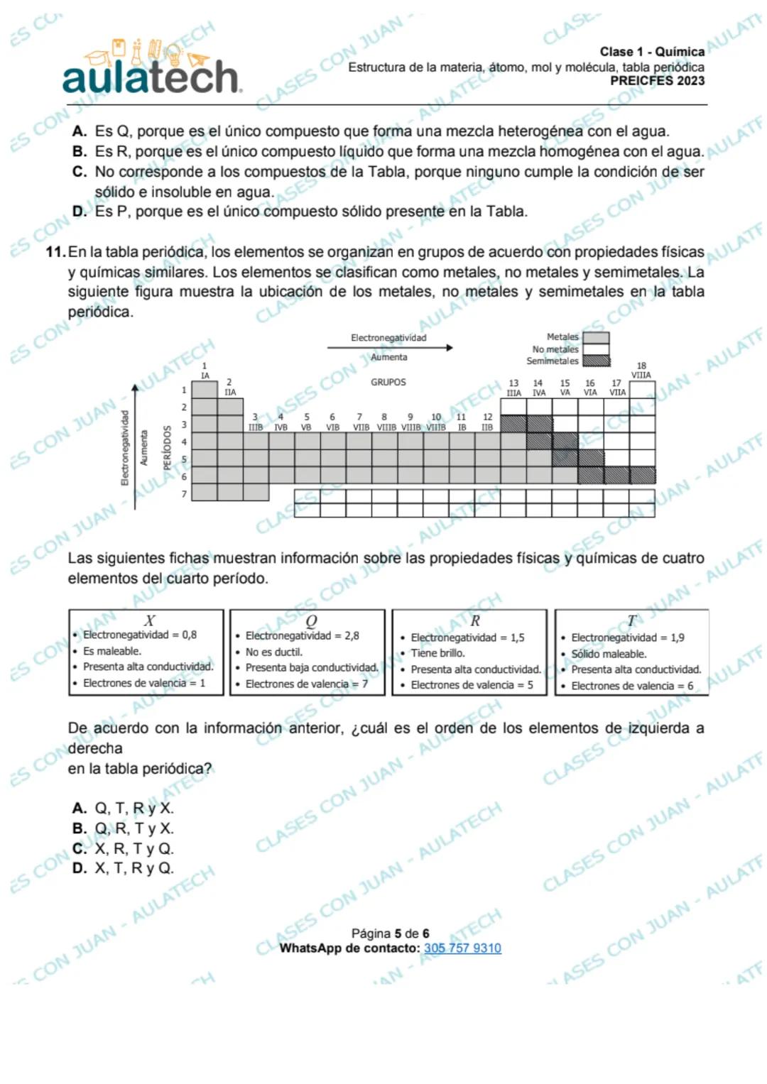# Clase 1 - Química
Estructura de la materia, átomo, mol y molécula, tabla periódica
PREICFES 2023
# Clase 1
1. La materia puede clasifica