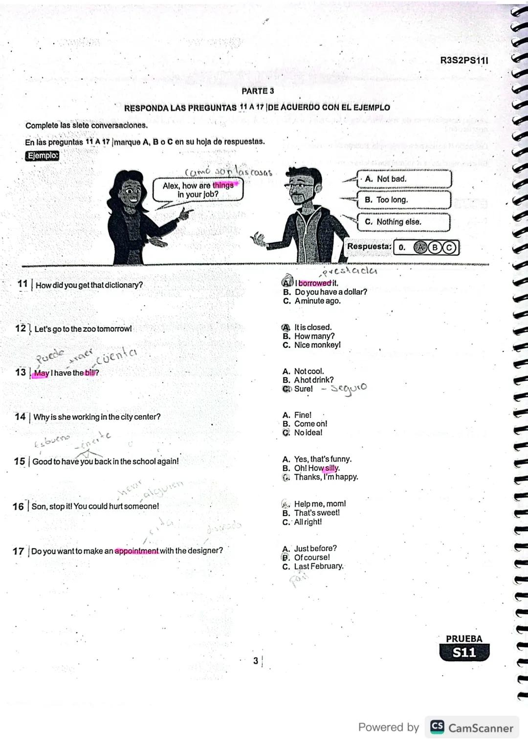 Prueba de Inglés
PARTE 1
RESPONDA LAS PREGUNTAS: 1 A 5 DE ACUERDO CON EL EJEMPLO
¿Dónde puede ver estos avisos?
En las preguntas: 1 A 5 / ma