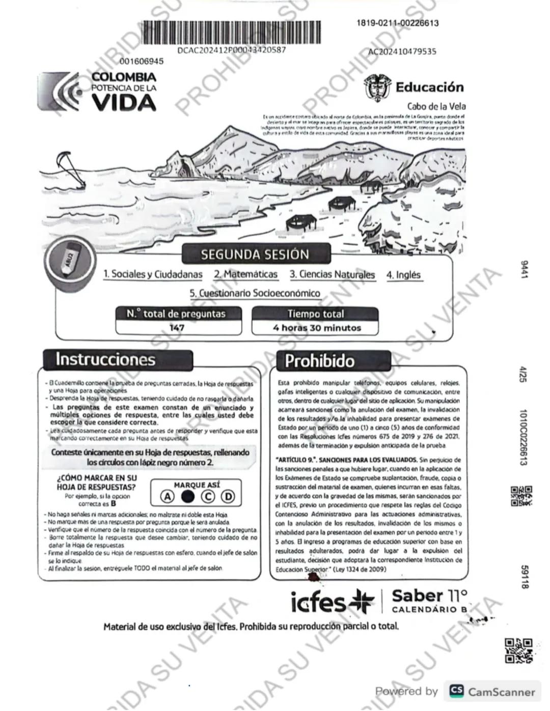 ! 
DISCLAIMER:
USO RESPONSABLE DE LAS PRUEBAS DEL ICFES
No utilices las pruebas anteriores para memorizar
preguntas. EI ICFES repite solo un