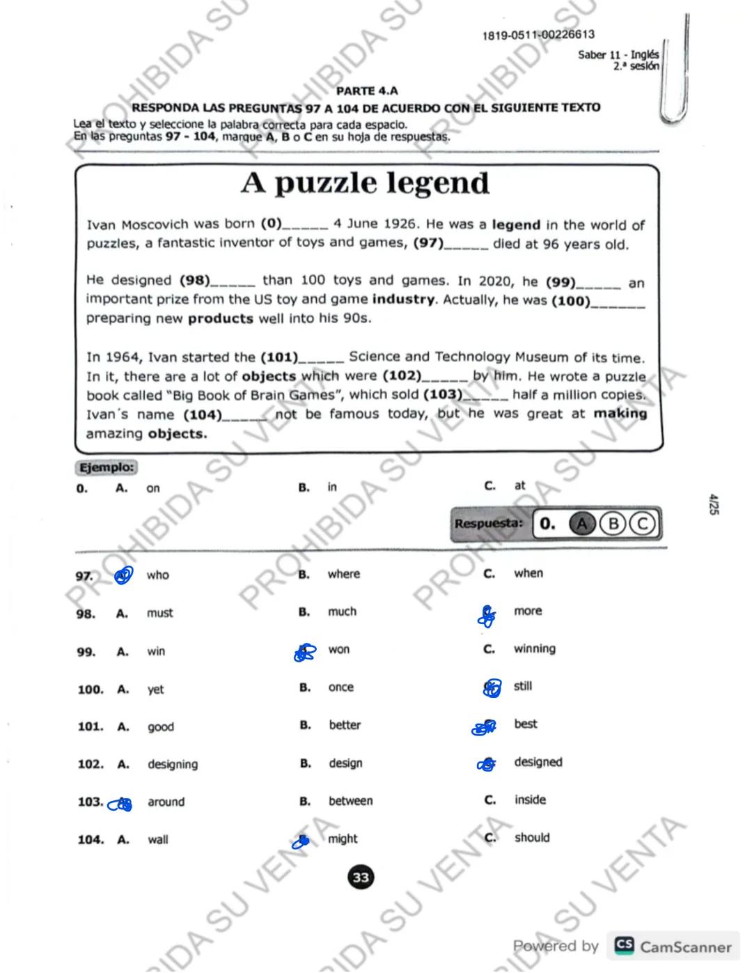 ! 
DISCLAIMER:
USO RESPONSABLE DE LAS PRUEBAS DEL ICFES
No utilices las pruebas anteriores para memorizar
preguntas. EI ICFES repite solo un
