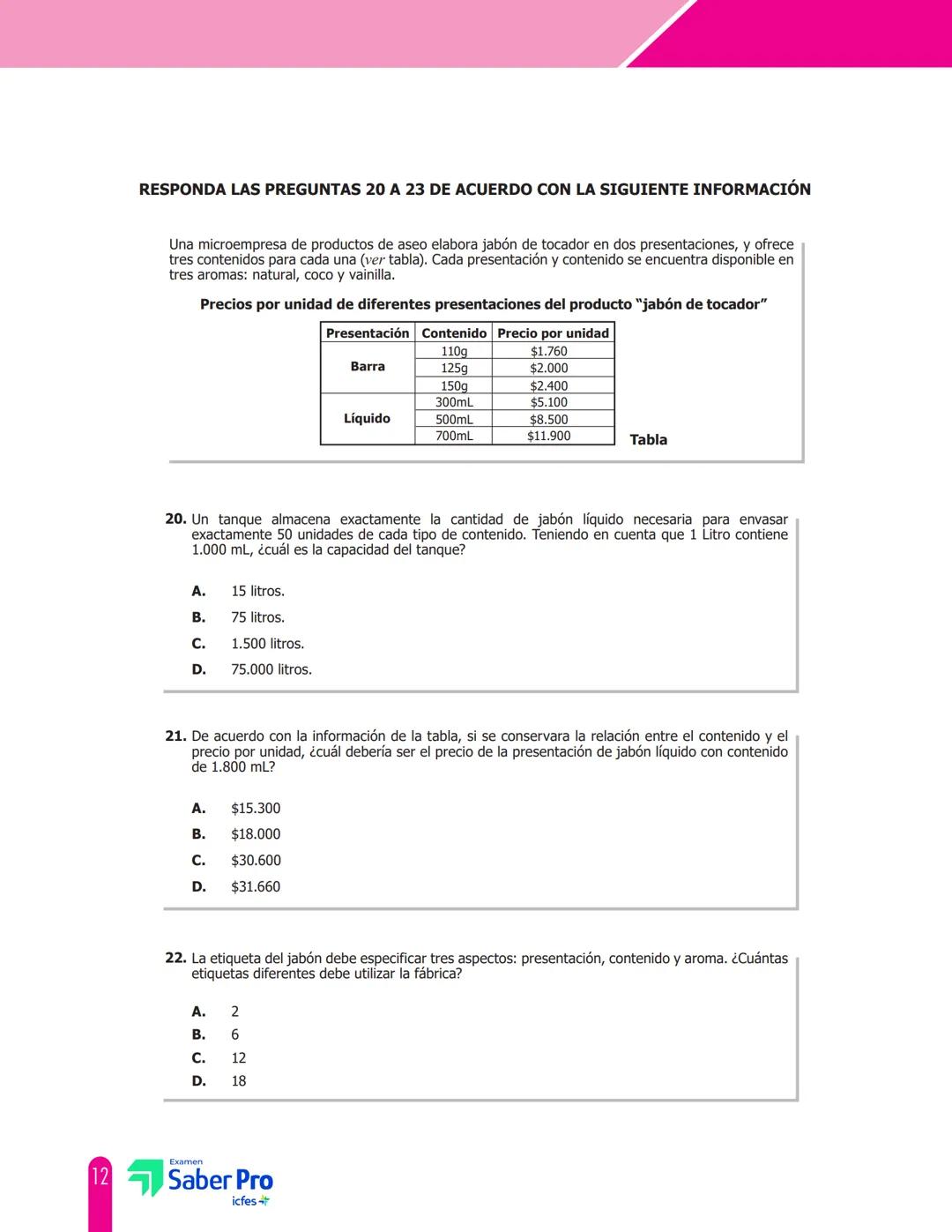 Cuadernillo de preguntas
Módulo de razonamiento cuantitativo
Saber Pro
x=0 xn
5.425
-4-285
Examen
Saber Pro
icfes
1+x+y+2at
1665-565
+45.565