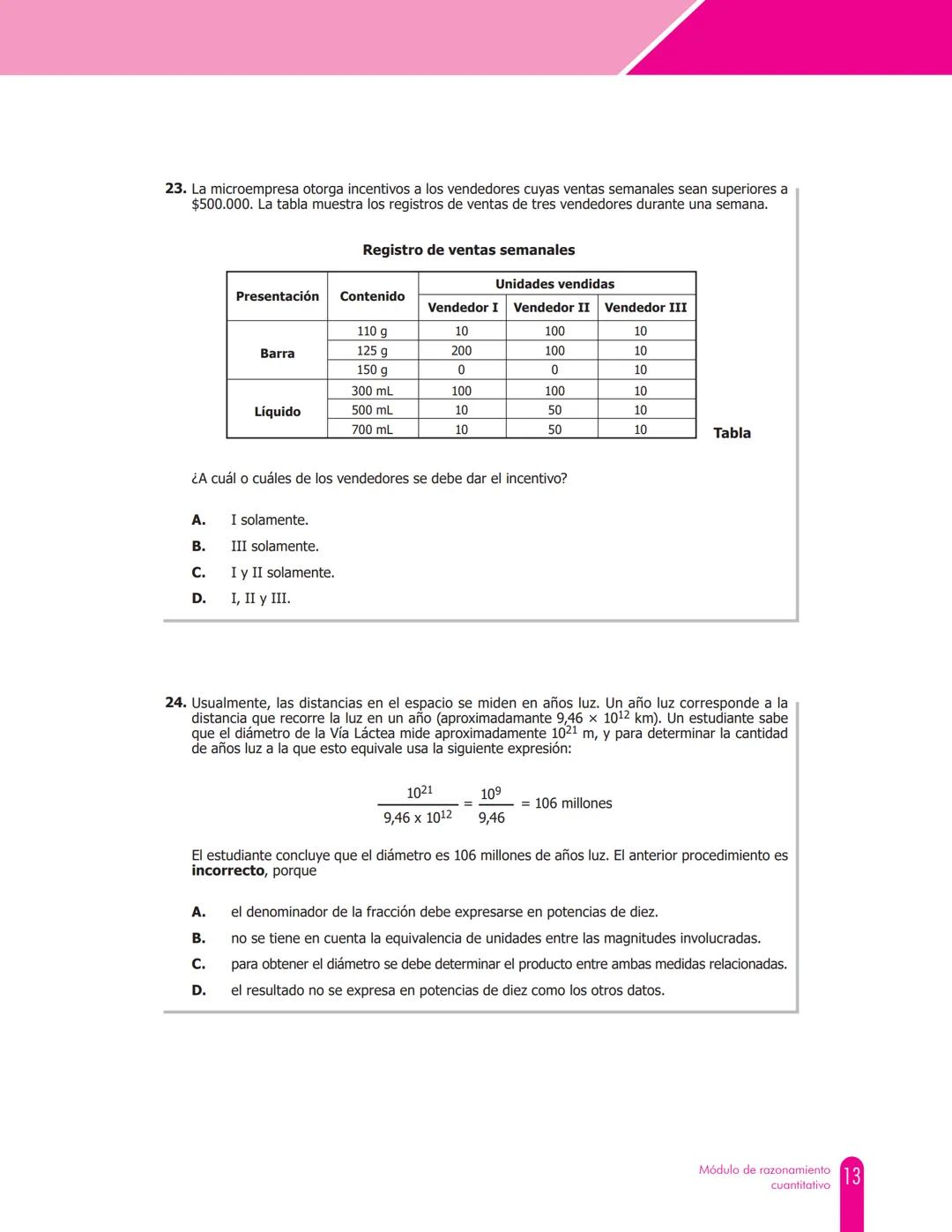 Cuadernillo de preguntas
Módulo de razonamiento cuantitativo
Saber Pro
x=0 xn
5.425
-4-285
Examen
Saber Pro
icfes
1+x+y+2at
1665-565
+45.565
