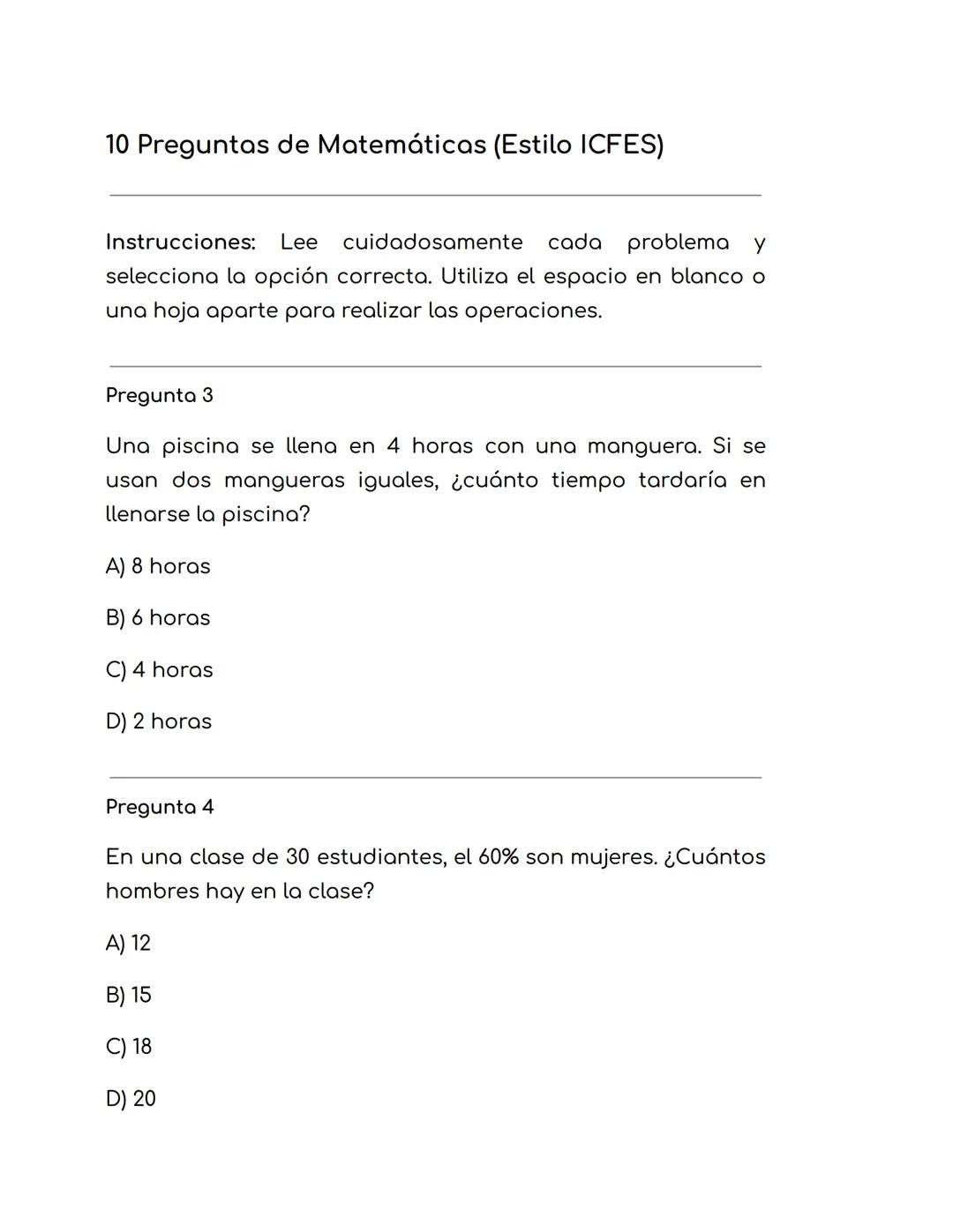 Preguntas tipo icfes: matemáticas 2