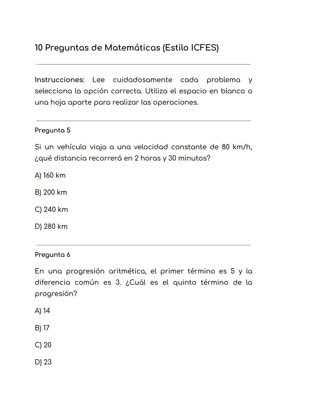 Preguntas tipo icfes: matemáticas 3