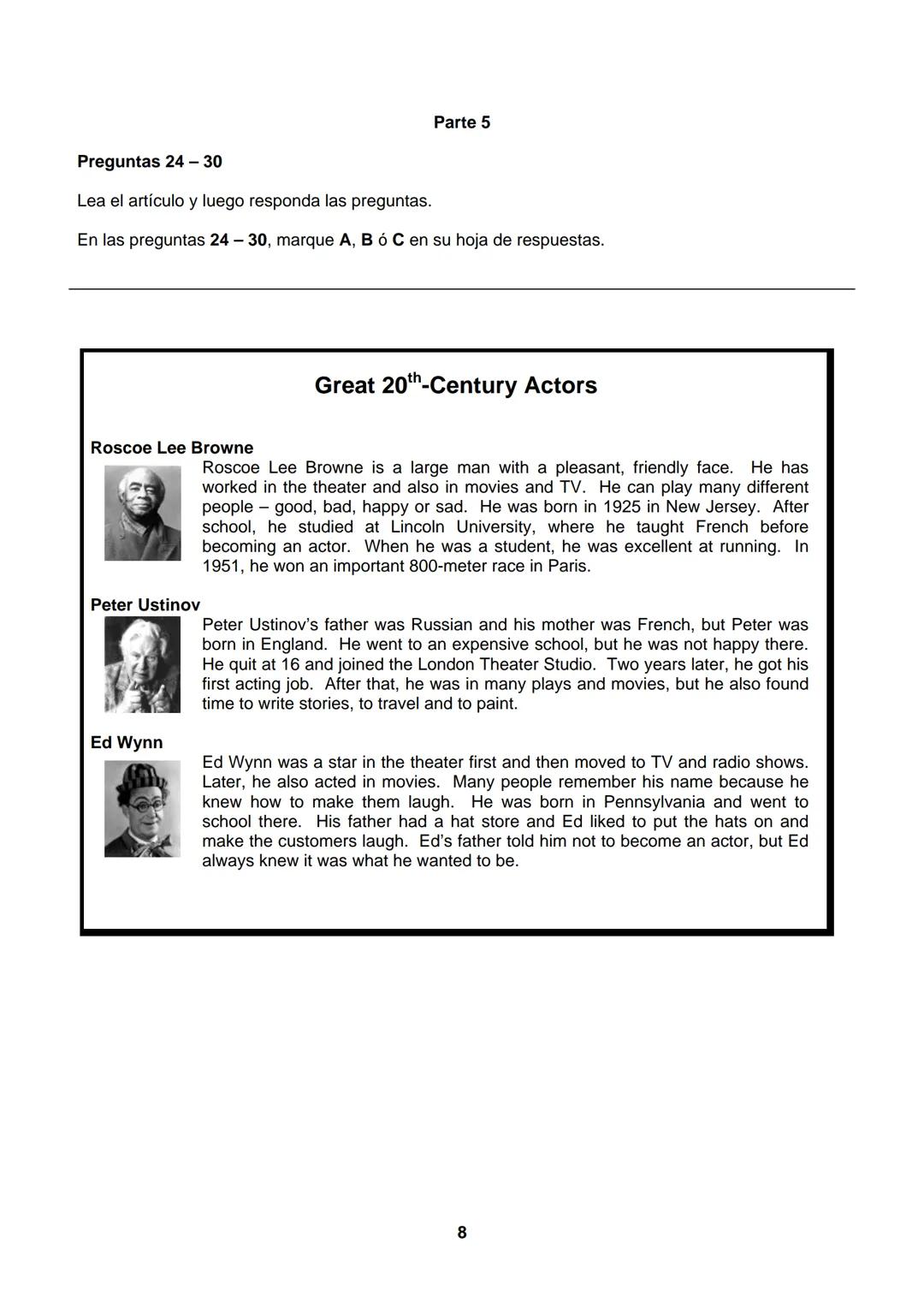 EGoogES
EXAMEN TIPO
Inglés
VERIFIQUE QUE SUS APELLIDOS Y NOMBRES ESTÉN CORRECTOS EN LA HOJA DE RESPUESTAS. EL NÚMERO QUE
APARECE EN LA PARTE