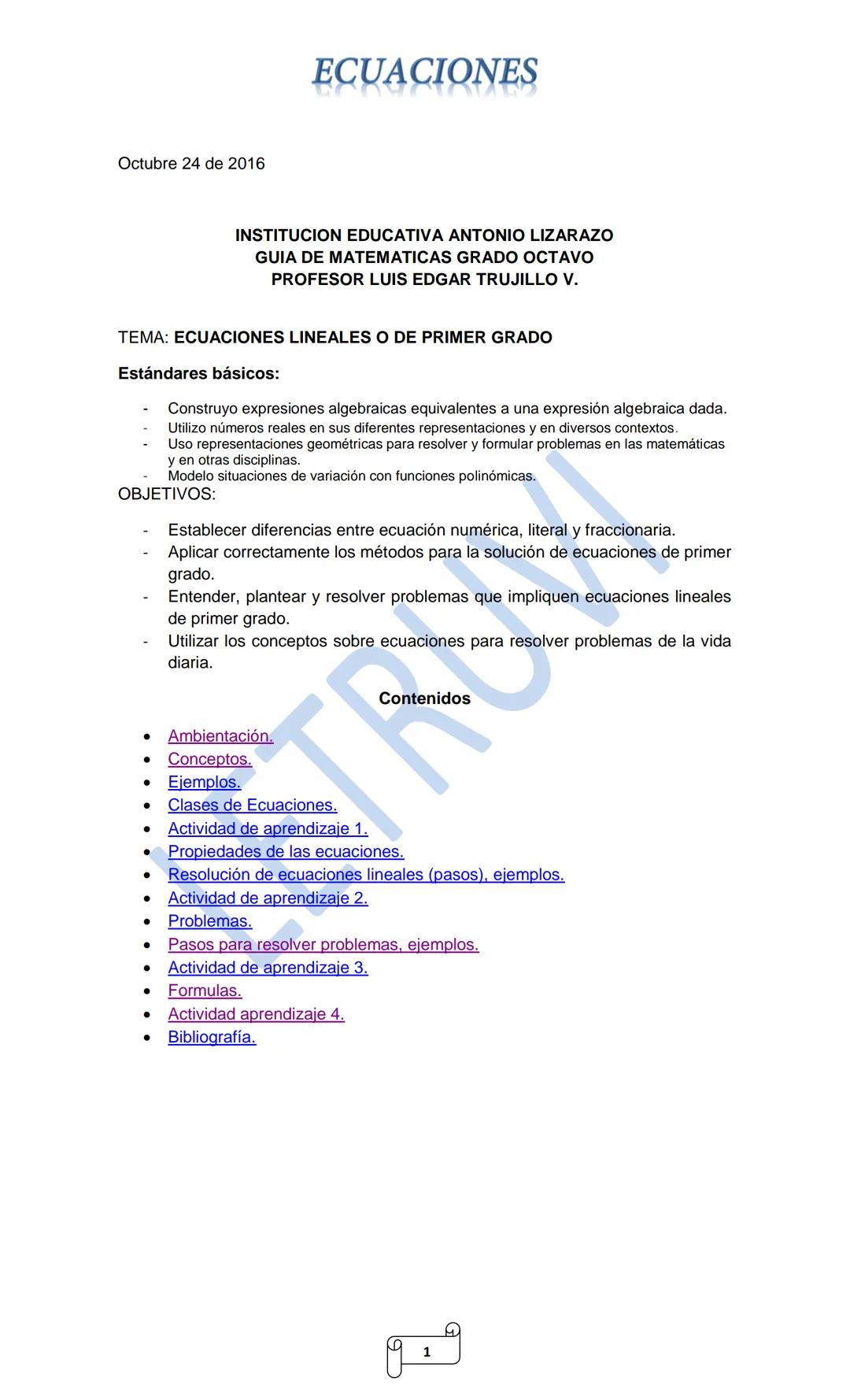Ecuaciones lineales o de primer grado