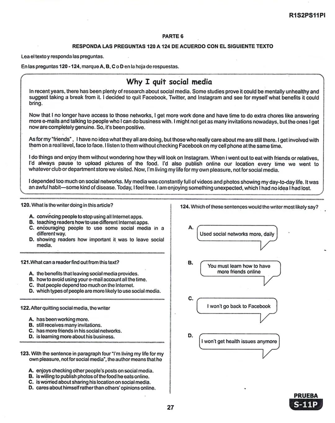 1
# La Evaluación
PRUEBA
S-11P
Evaluación por Desempeño en Competencias
## Segunda sesión
En el siguiente cuadro se muestran las prueba