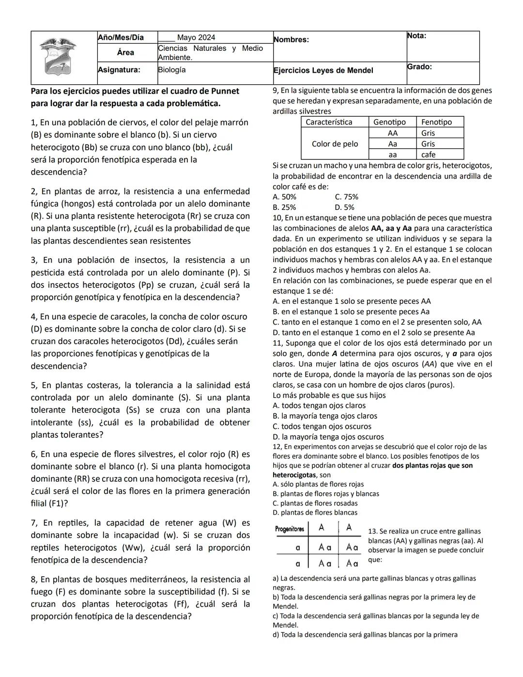 Ejercicios leyes de Mendel