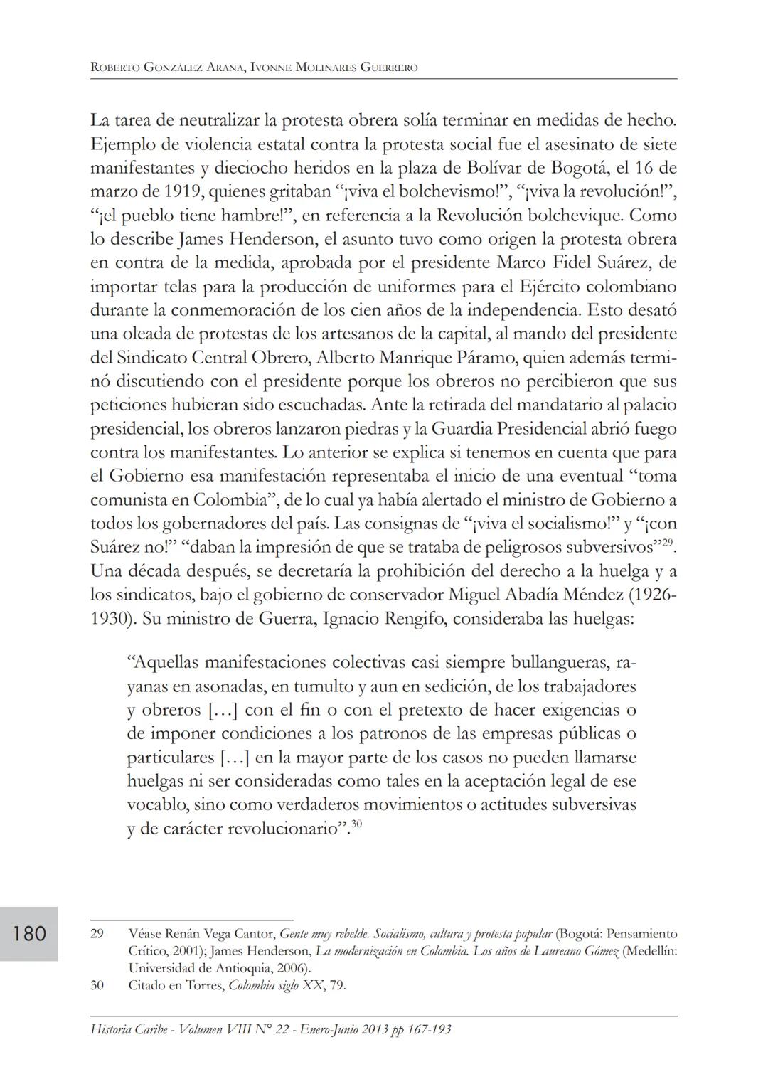 Movimiento obrero y protesta
social en Colombia. 1920-1950*
ROBERTO GONZÁLEZ ARANA
Profesor del Departamento de Historia y Ciencias Sociales