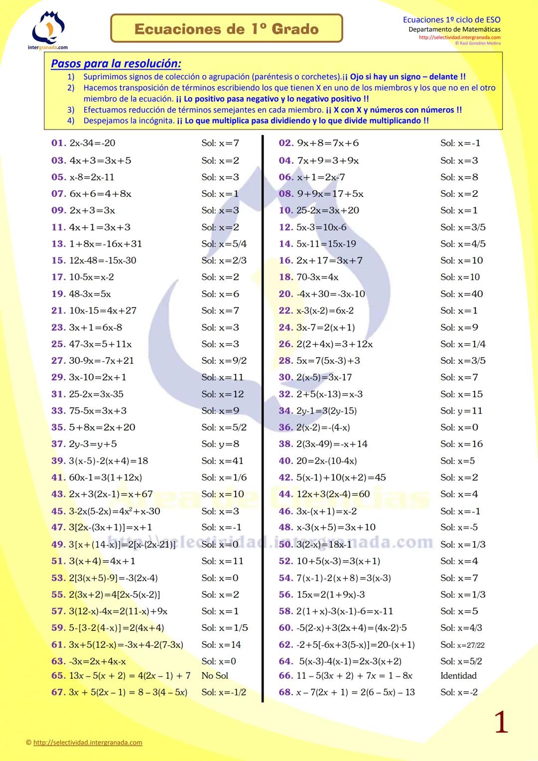Ecuaciones lineales o de primer grado