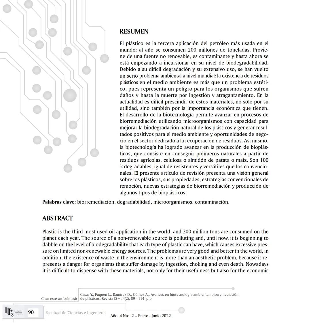 ARTICUL ARTÍCULOS ORIGINALES/ORIGINAL ARTICLES ARTICLE
AVANCES EN BIOTECNOLOGÍA AMBIENTAL:
BIORREMEDIACIÓN DE PLÁSTICOS.
ADVANCES IN ENVIRON