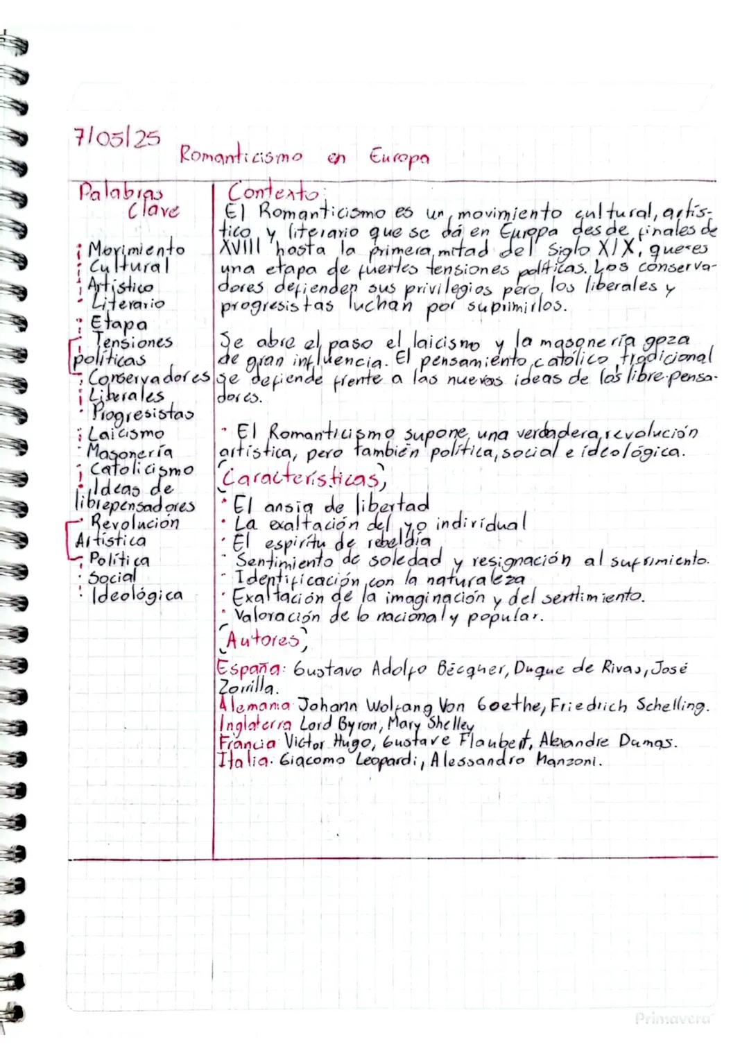 7/05/25
Palabras
Clave
Romanticismo en Europa
Contexto
El Romanticismo es un movimiento cultural, artis-
tico y literario que se dá en Europ