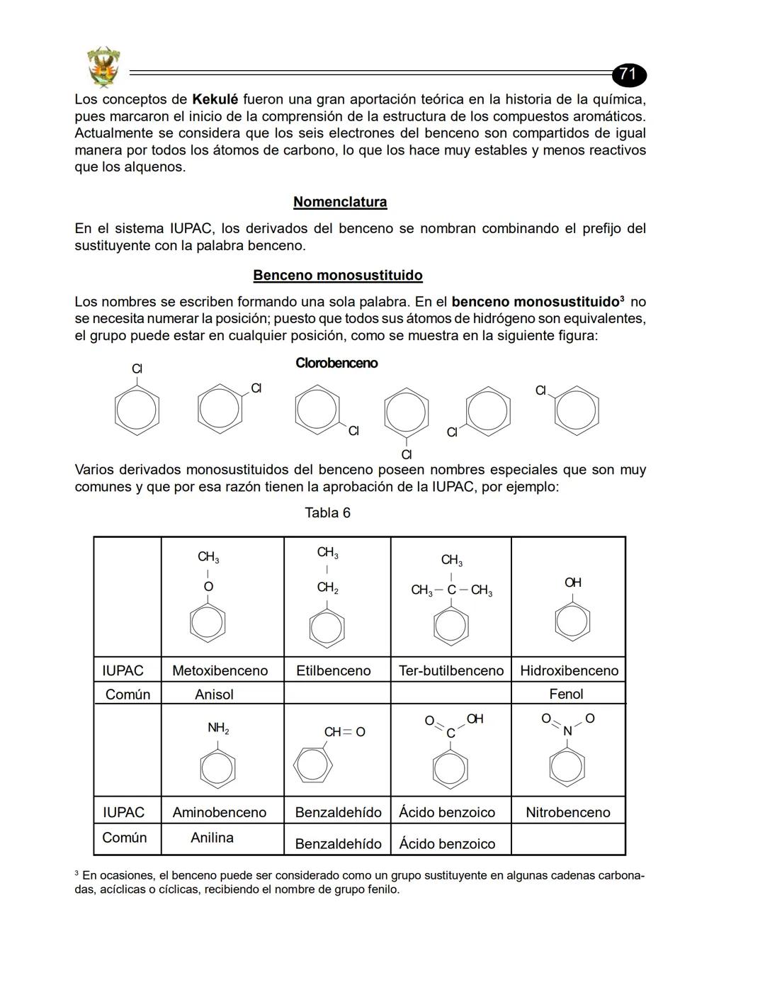 ## HIDROCARBUROS AROMÁTICOS
69
Benceno
Al benceno y a las demás sustancias que tienen estructuras y propiedades químicas
semejantes a él,