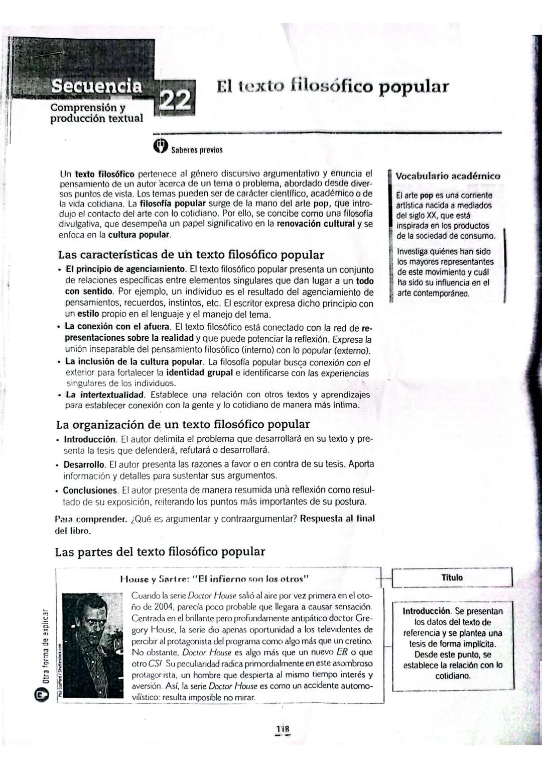 # Secuencia
Comprensión y producción textual
## 22
### Saberes previos
Un texto filosófico pertenece al género discursivo argumentativo