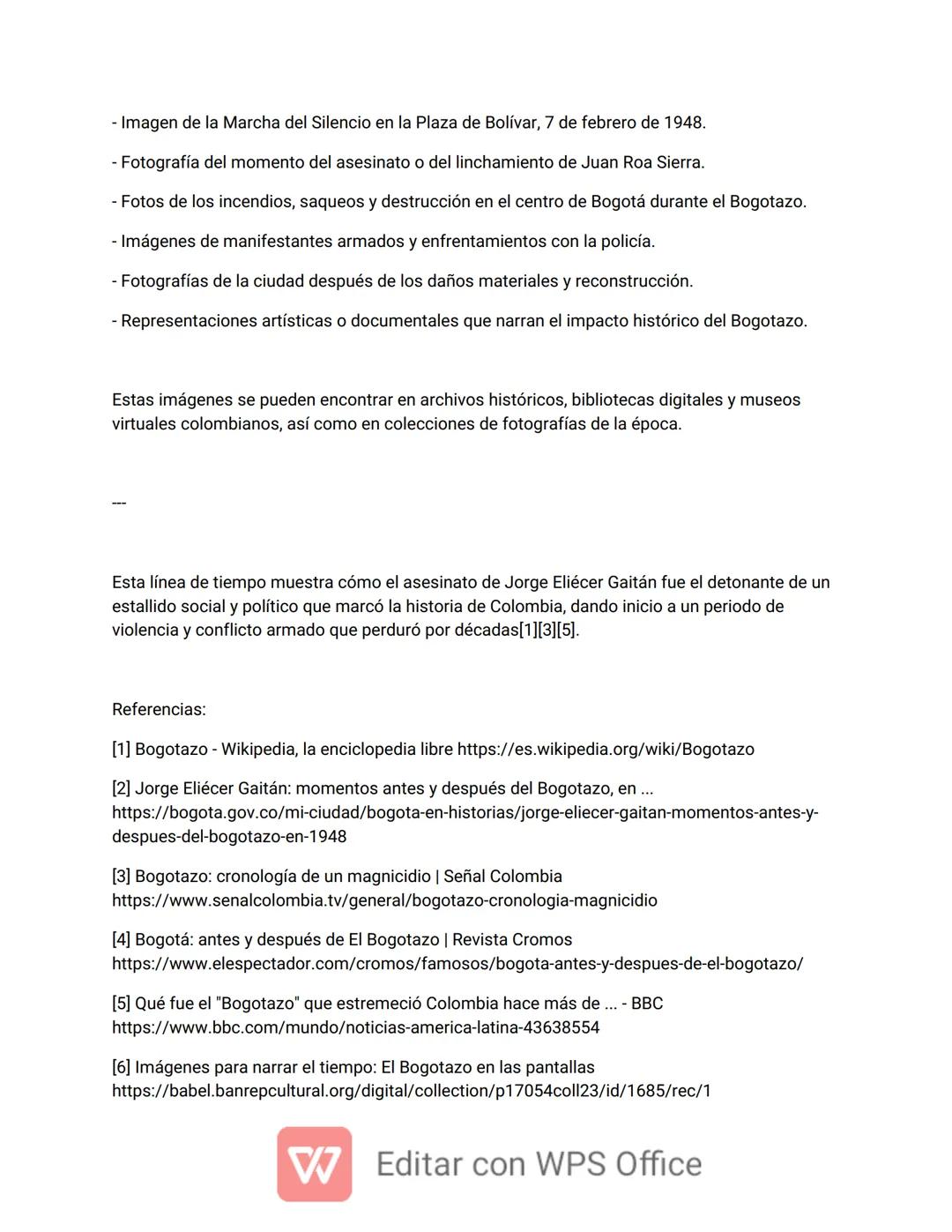 # #Línea de tiempo del Bogotazo y sus antecedentes y consecuencias
**Antes del Bogotazo**
- **1946 - Elecciones presidenciales en Colombia