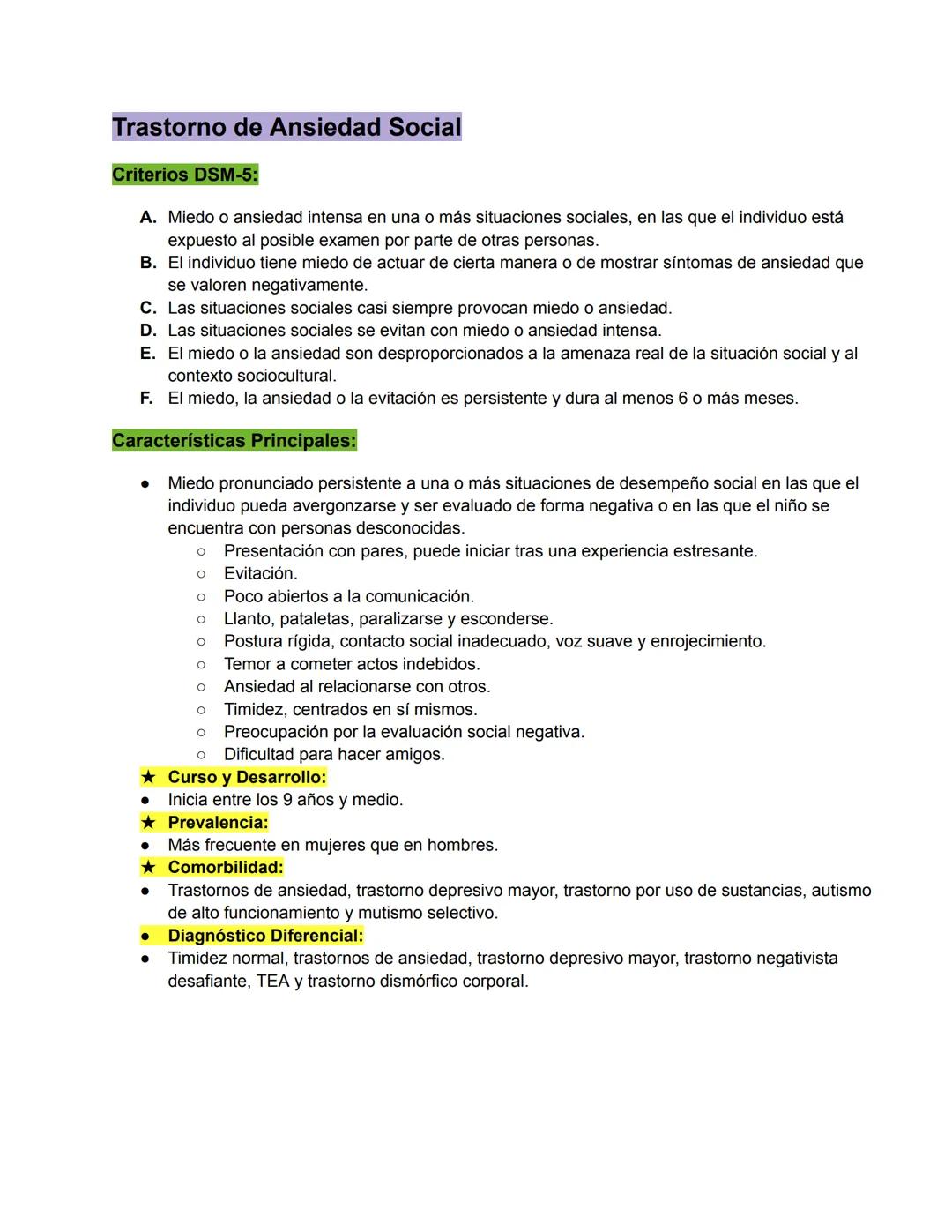 Trastornos de Ansiedad
Conceptos Relevantes:
• Miedo: Estado provocado por un objeto/situación específica que está presente y es capaz de
ca