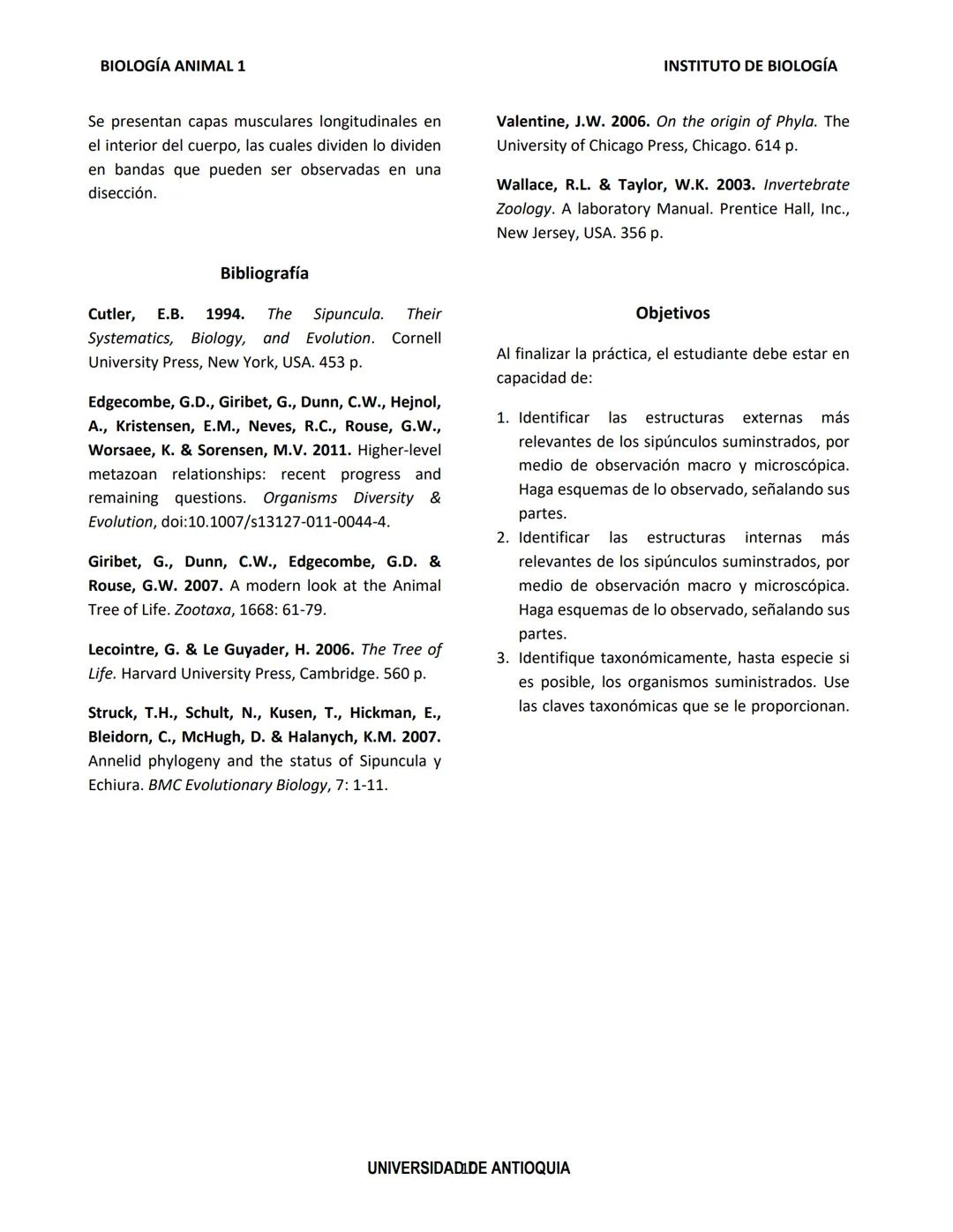 BIOLOGÍA ANIMAL 1
Generalidades
Práctica de Laboratorio
8. Phylum Annelida
El phylum Annelida son gusanos segmentados. Su
nombre proviene
