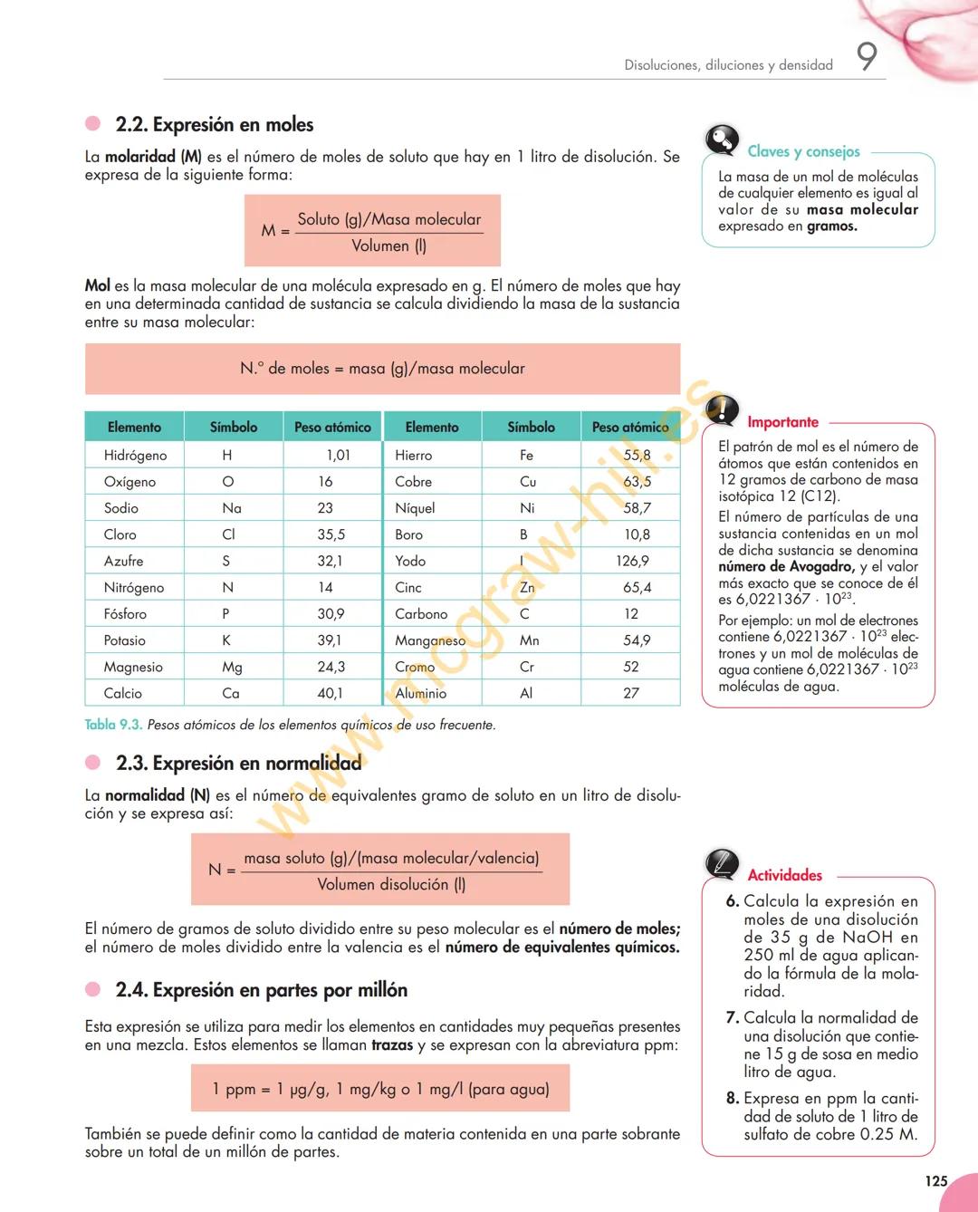 Unidad
9
Disoluciones, diluciones y densidad
Y estudiaremos:
• Disolución y sus componentes.
• Concentración de las disoluciones
y su expres