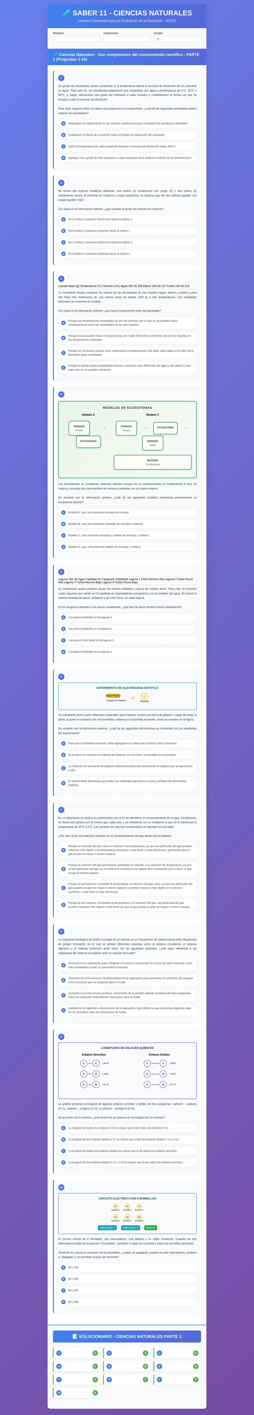 # SABER 11 - CIENCIAS NATURALES
## Preguntas 1-10
1. Pregunta 1-10
2. Pregunta 1-10
3. Pregunta 1-10
4. Pregunta 1-10
5. Pregunta