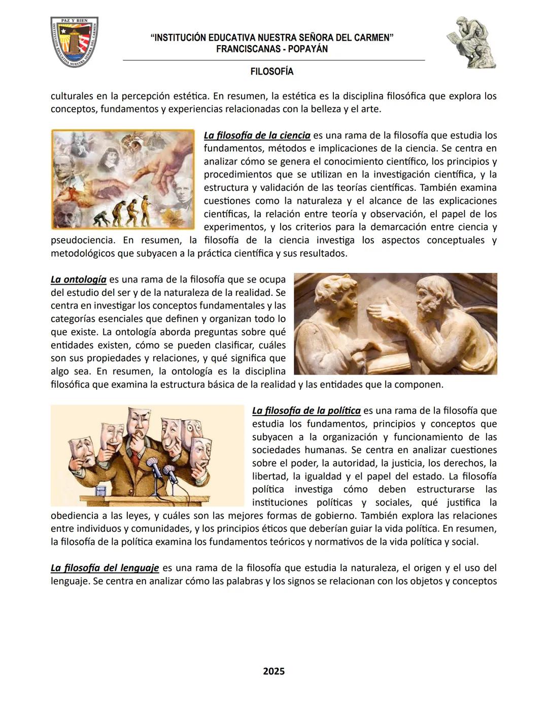 "INSTITUCIÓN EDUCATIVA NUESTRA SEÑORA DEL CARMEN"
FRANCISCANAS - POPAYÁN
FILOSOFÍA
RAMAS DE LA FILOSOFÍA
Ideas
A
Cavity
La epistemología es